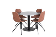 Venture Home Estelle rund spisebord ø106 H75 - Black / Black+Polar Spisebordsstol with Spin function - black Legs - Brown PU - White Stitches_4