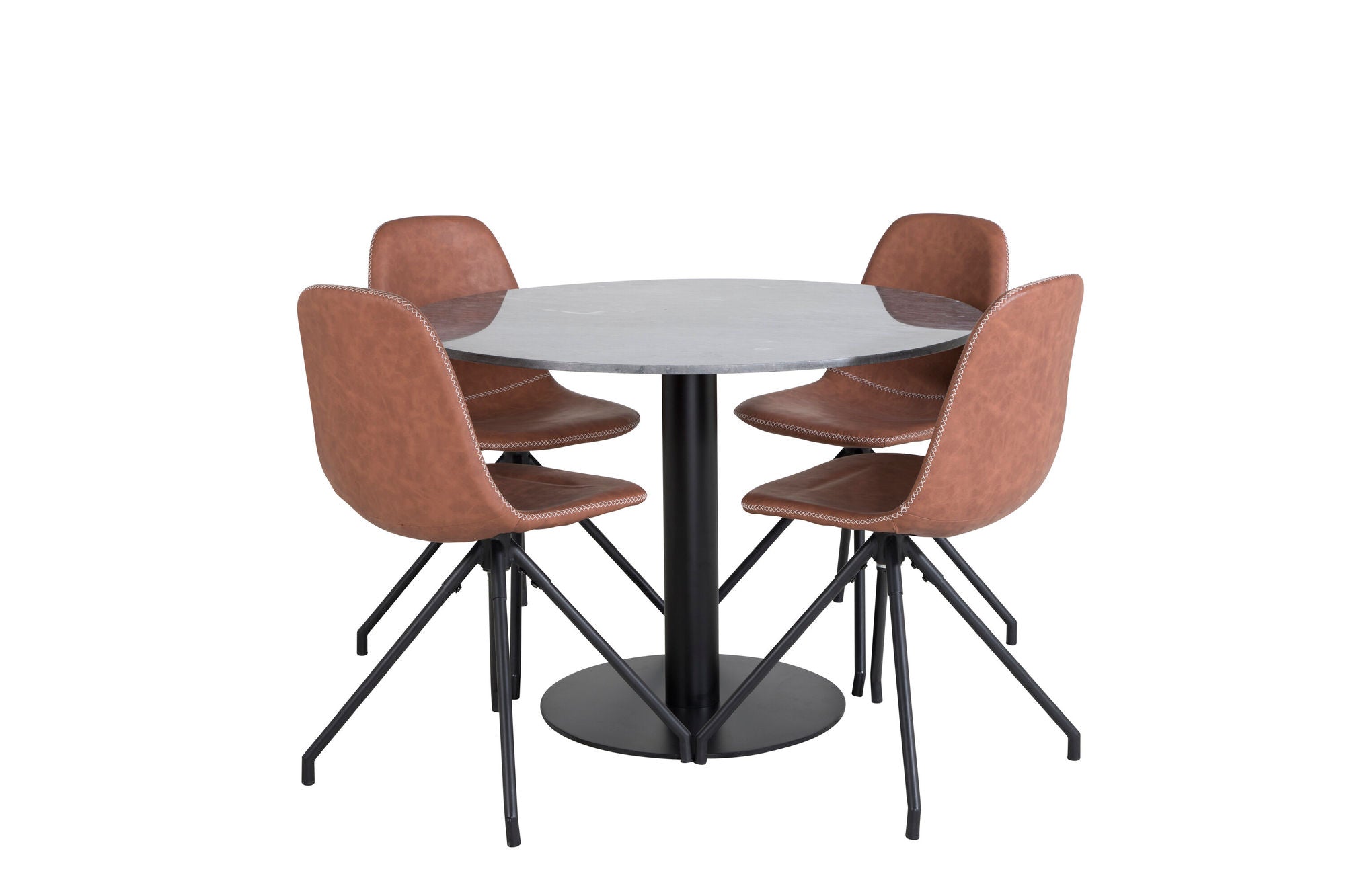 Venture Home Estelle rund spisebord ø106 H75 - Black / Black+Polar Spisebordsstol with Spin function - black Legs - Brown PU - White Stitches_4