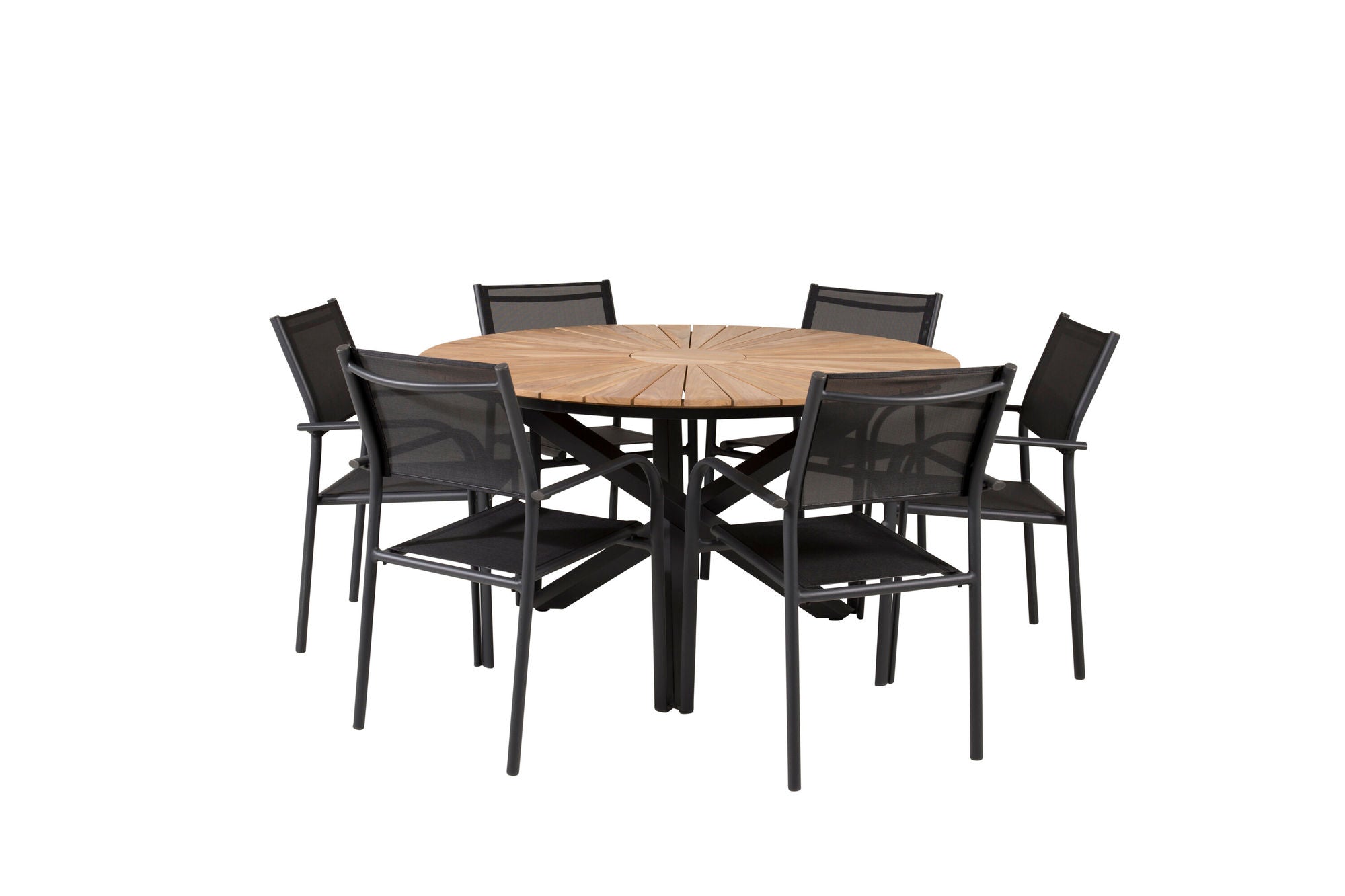 Venture Home Mexico spisebord ø140 - Black / Teak+Santorini Arm stol (Stackable) - Black