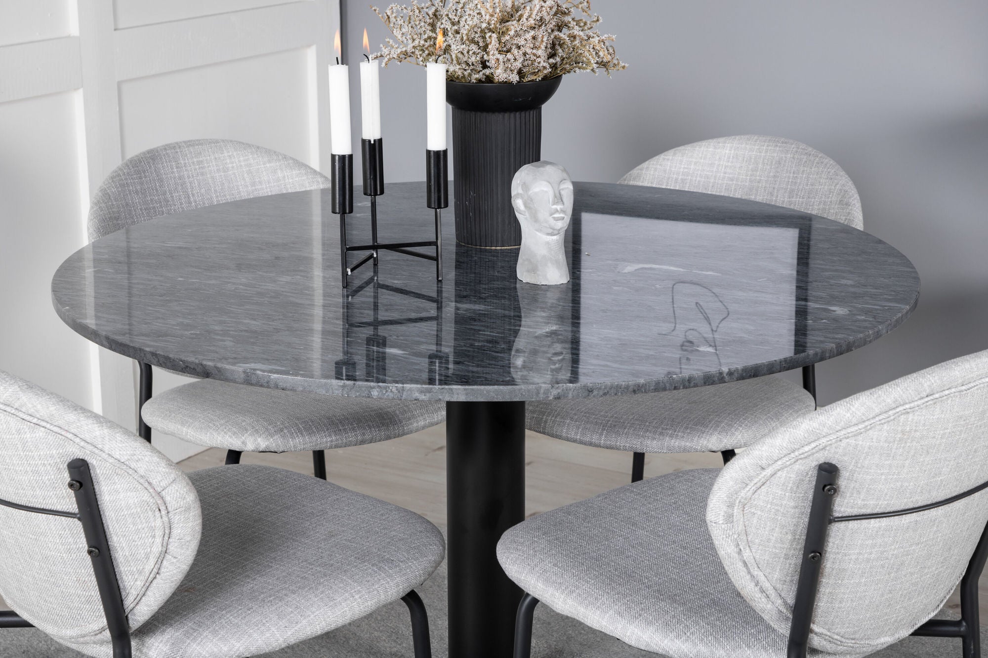 Venture Home Estelle rund spisebord ø106 H75 - Black / Black+Vault Spisebordsstol - Black Legs - Grey Fabric_4