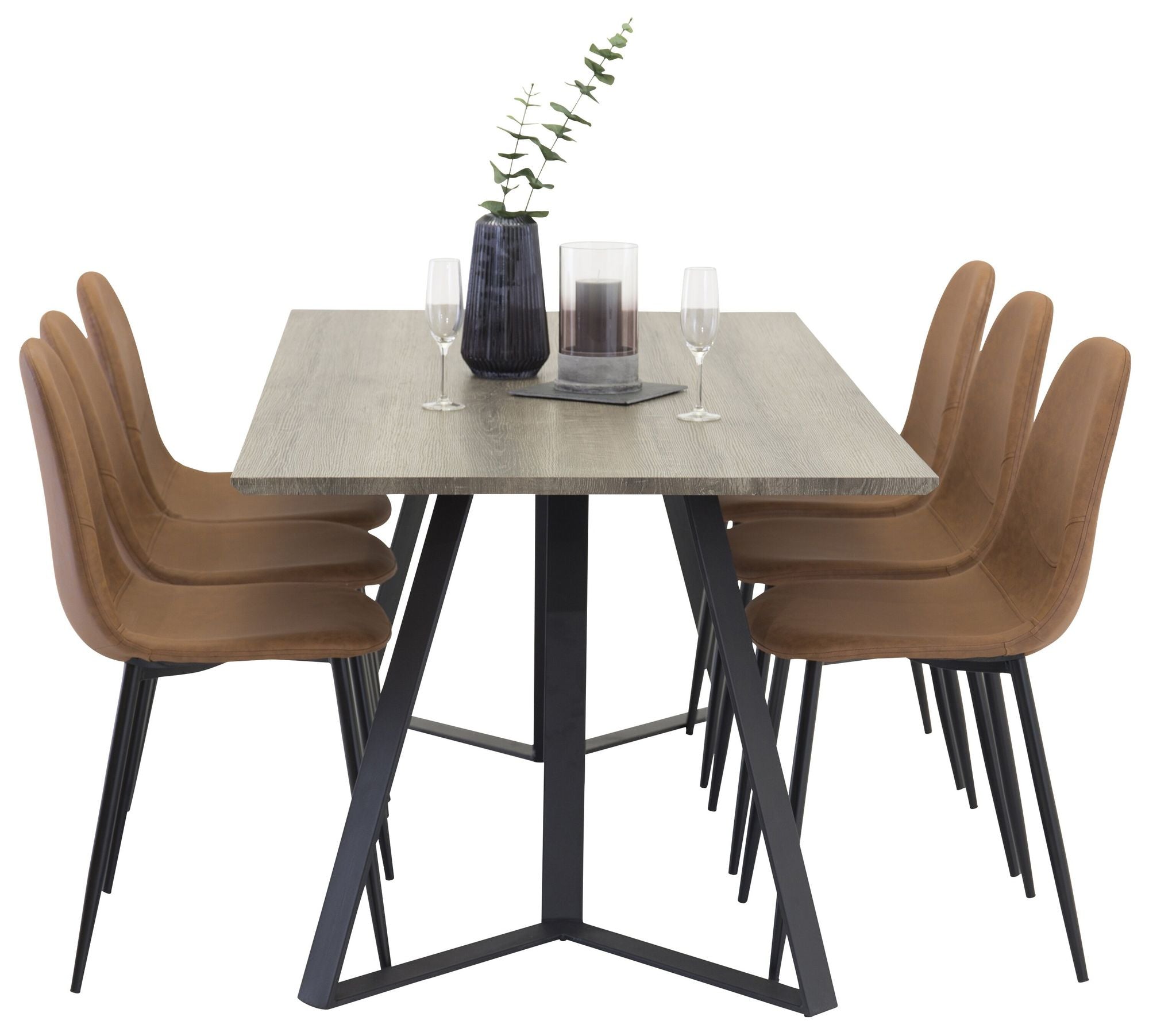 Venture Home Marina spisebord - Grey wood / black (1) + Polar Spisebordsstol - Cognac / Blac