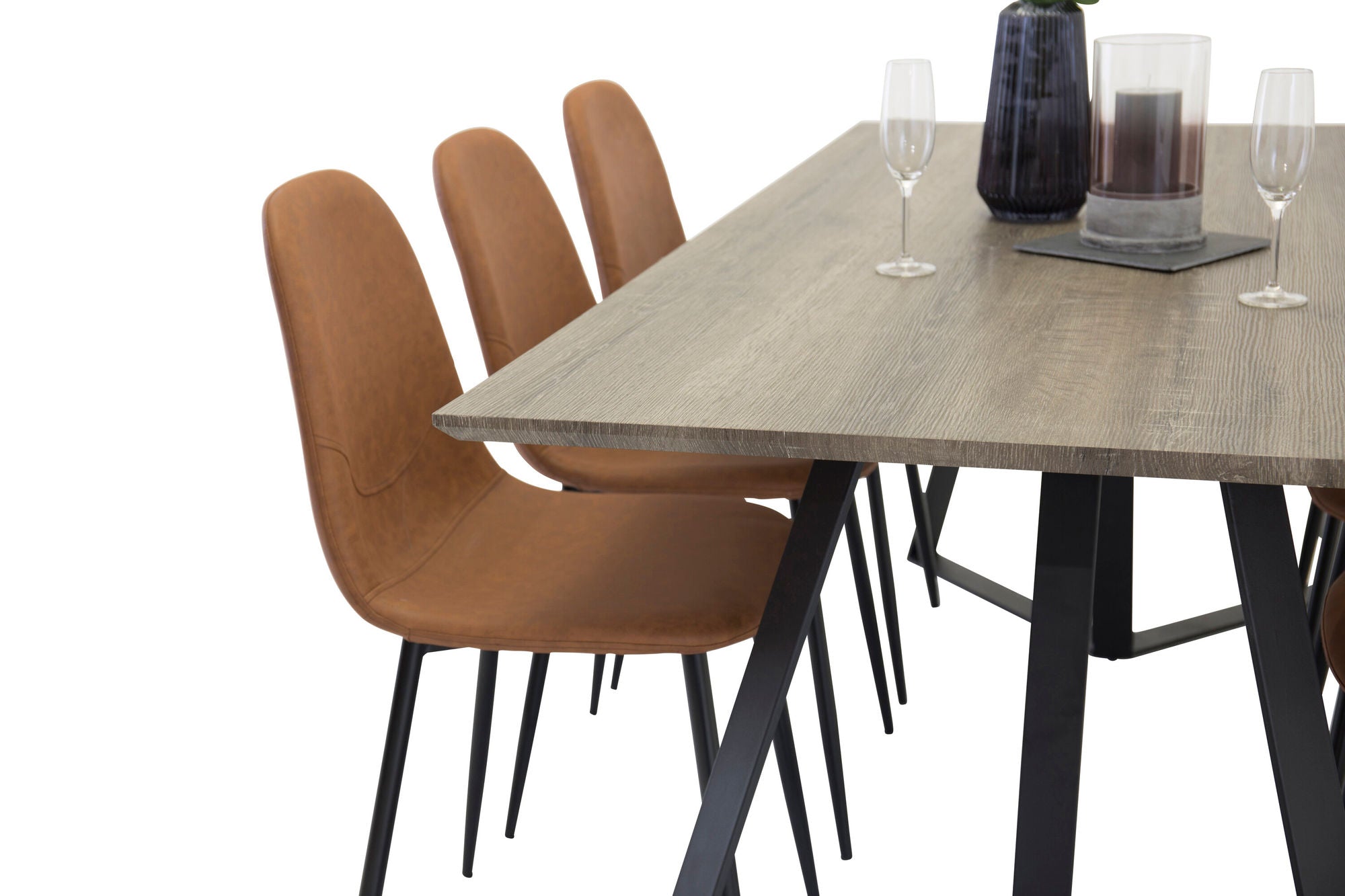 Venture Home Marina spisebord - Grey wood / black (1) + Polar Spisebordsstol - Cognac / Blac