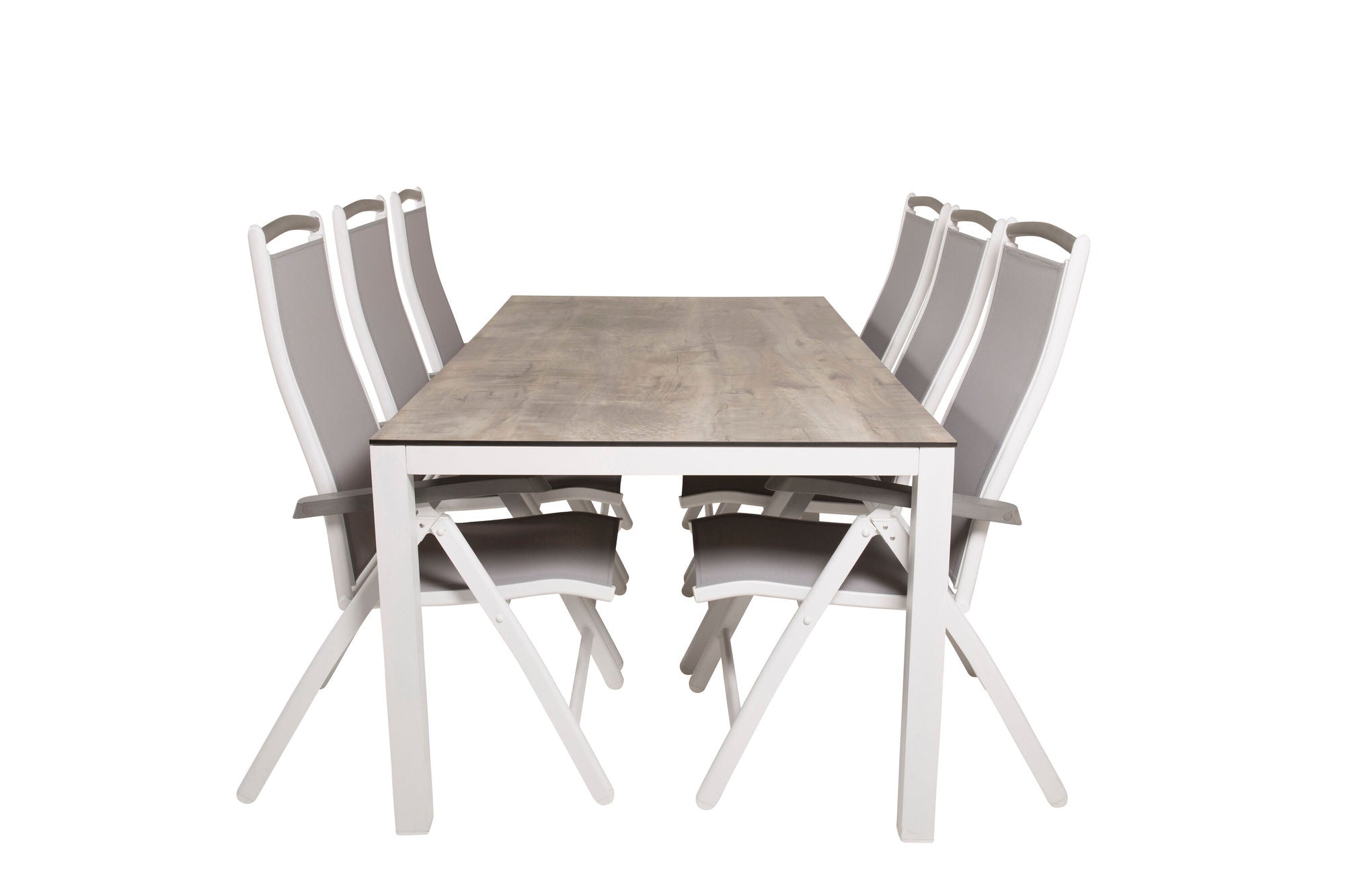 Venture Home Llama spisebord 205*100 - White Alu / Grey HPL - Albany 5:pos stol - White/Grey 6