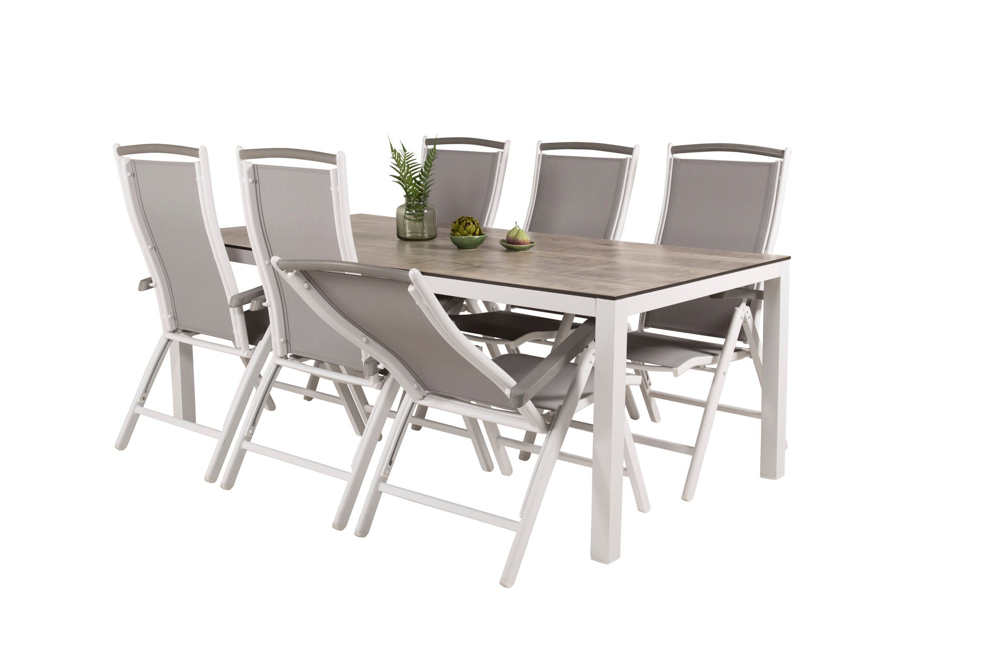 Venture Home Llama spisebord 205*100 - White Alu / Grey HPL - Albany 5:pos stol - White/Grey 6