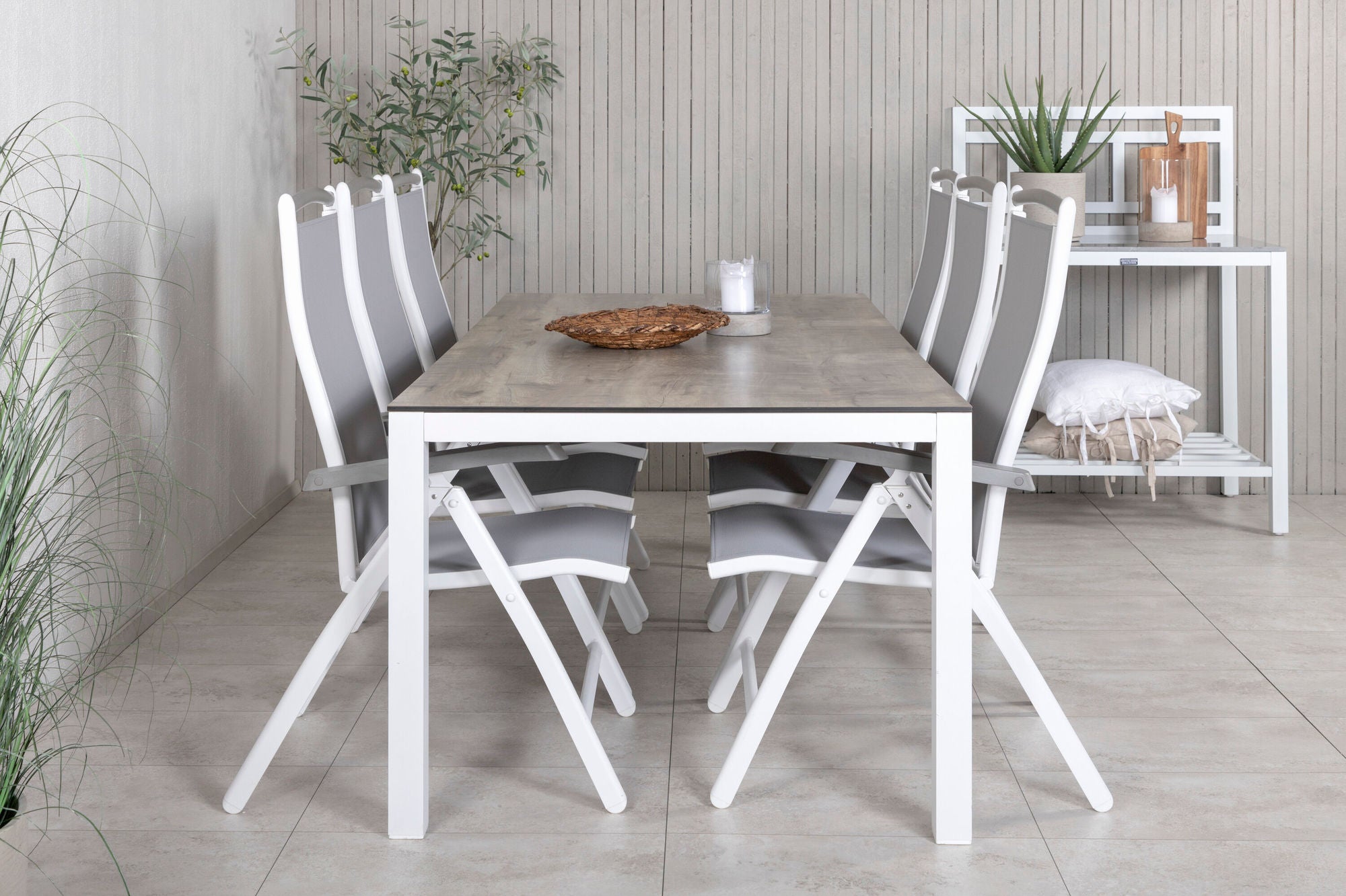 Venture Home Llama spisebord 205*100 - White Alu / Grey HPL - Albany 5:pos stol - White/Grey 6