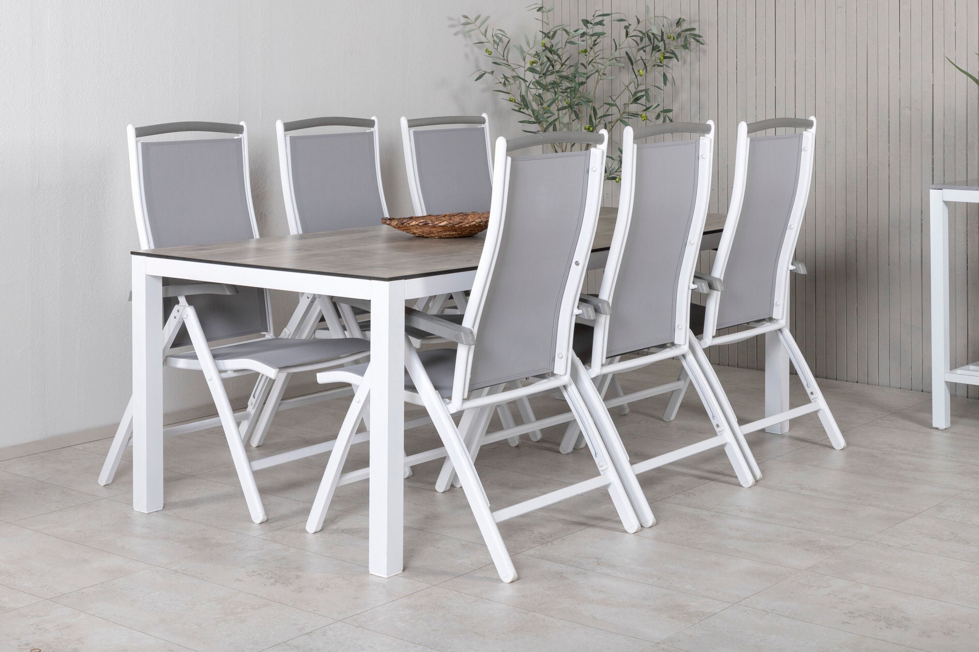 Venture Home Llama spisebord 205*100 - White Alu / Grey HPL - Albany 5:pos stol - White/Grey 6