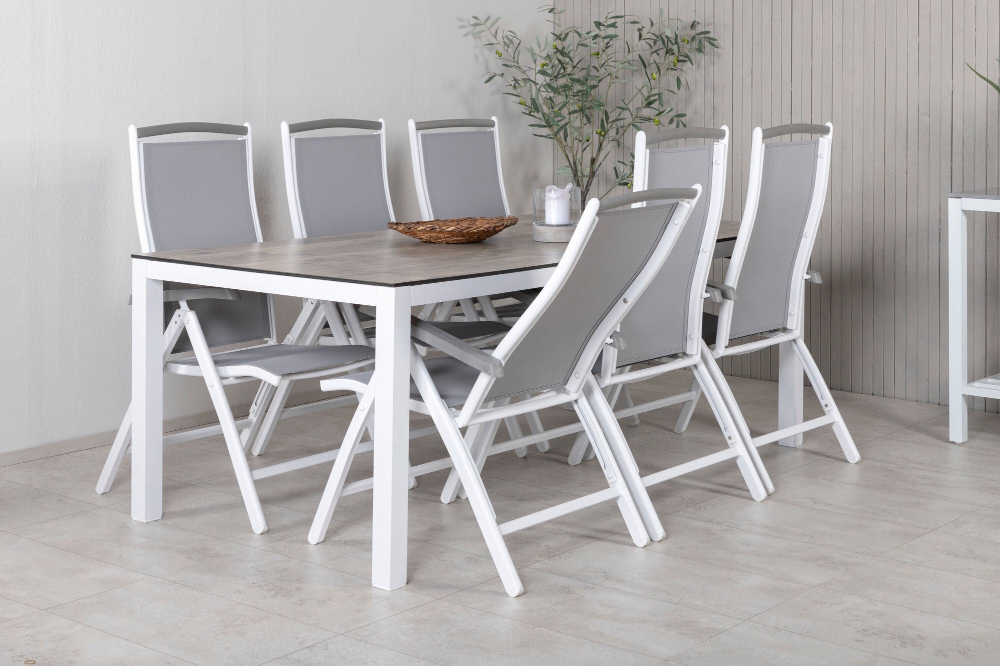 Venture Home Llama spisebord 205*100 - White Alu / Grey HPL - Albany 5:pos stol - White/Grey 6