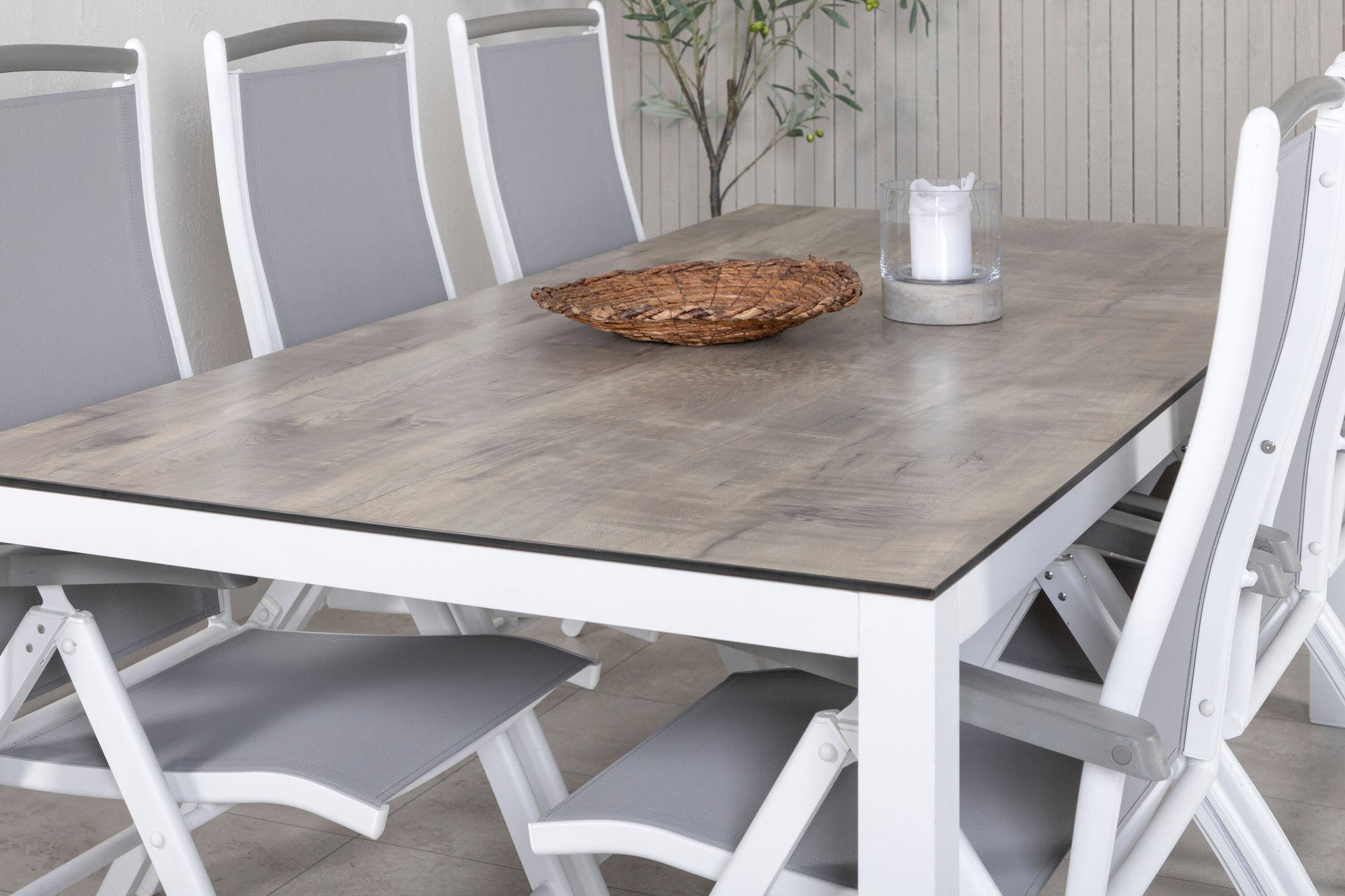 Venture Home Llama spisebord 205*100 - White Alu / Grey HPL - Albany 5:pos stol - White/Grey 6