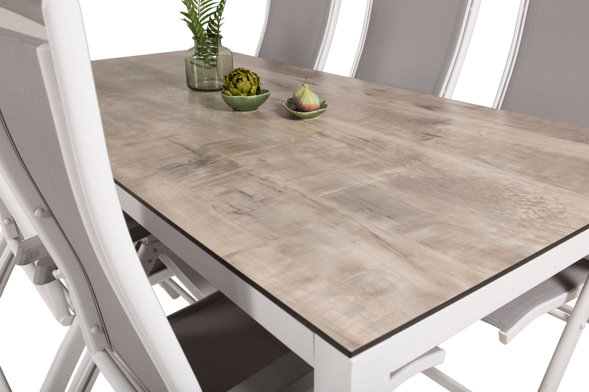 Venture Home Llama spisebord 205*100 - White Alu / Grey HPL - Albany 5:pos stol - White/Grey 6