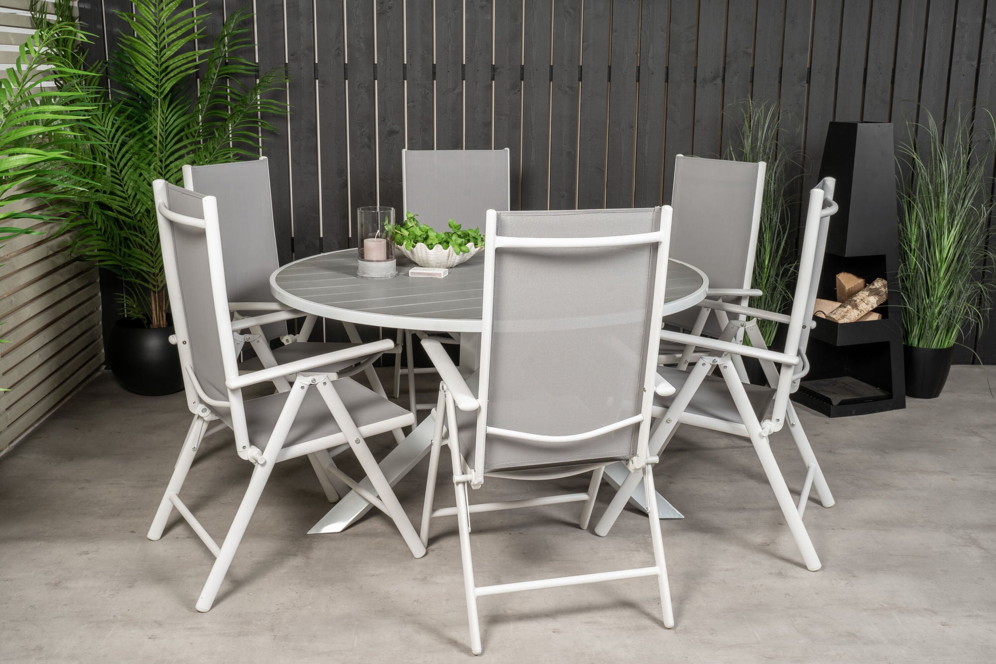 Venture Home Parma bord ø 140 - White/Grey - Break 5:pos stol - White/Grey 6