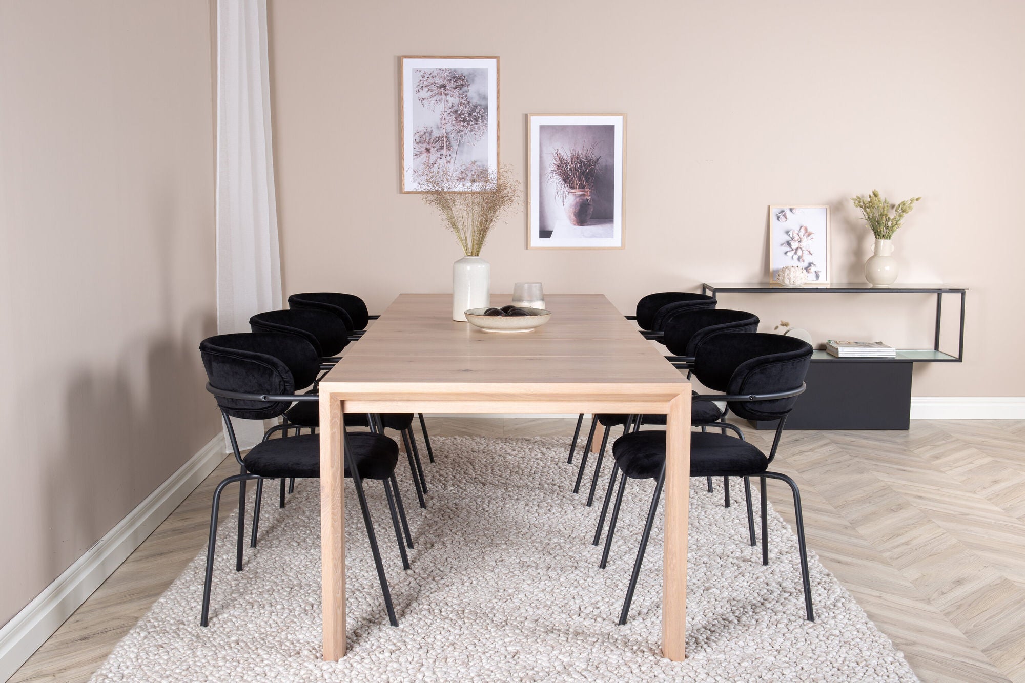 Venture Home Slider Extention bord - White Wash - 170+40+40cm +Arrow armchair - Black Legs