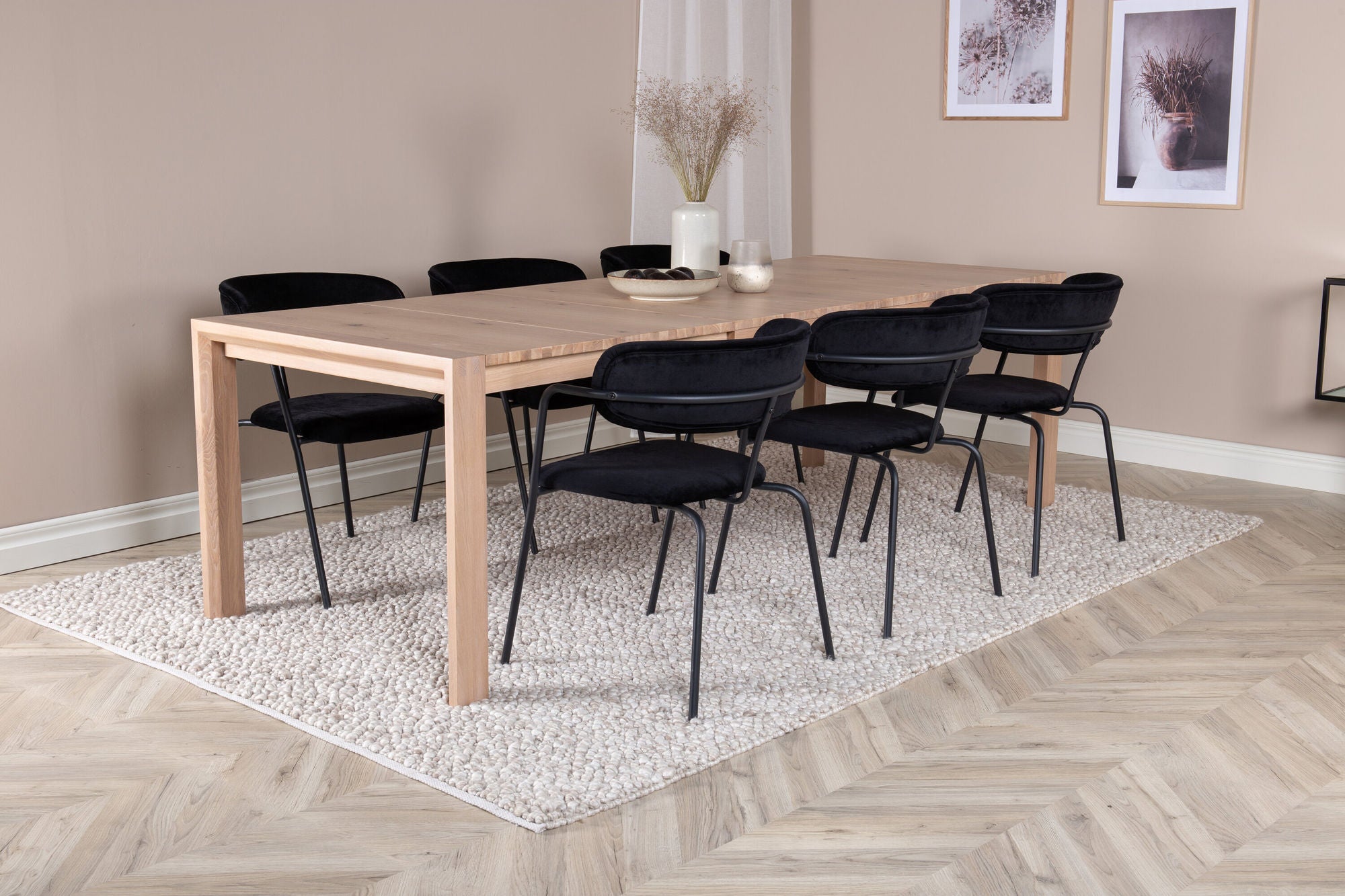 Venture Home Slider Extention bord - White Wash - 170+40+40cm +Arrow armchair - Black Legs