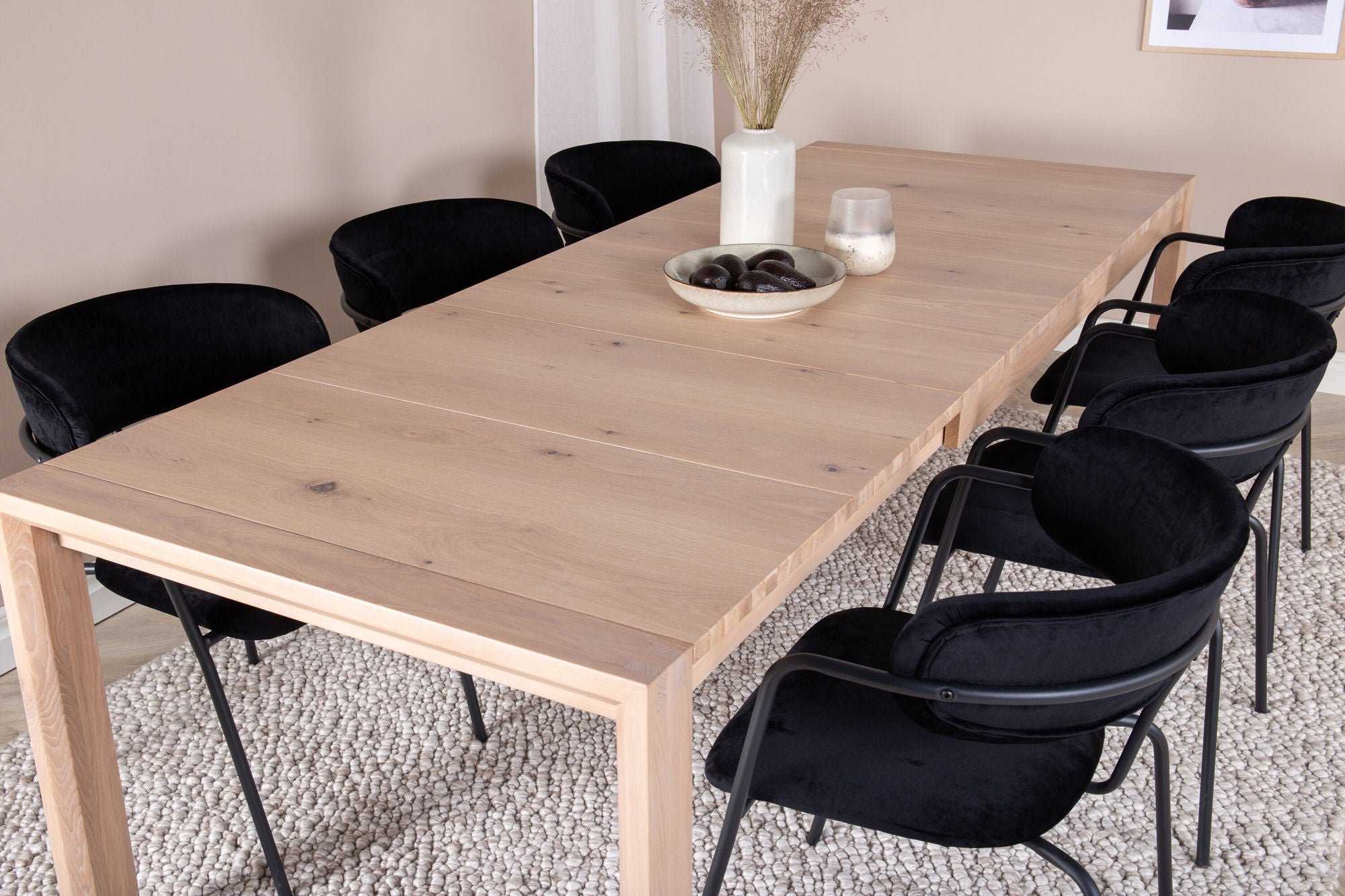 Venture Home Slider Extention bord - White Wash - 170+40+40cm +Arrow armchair - Black Legs