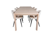 Venture Home Slider Extention bord - White Wash - 170+40+40cm +Velvet Spisebordsstol - Beige