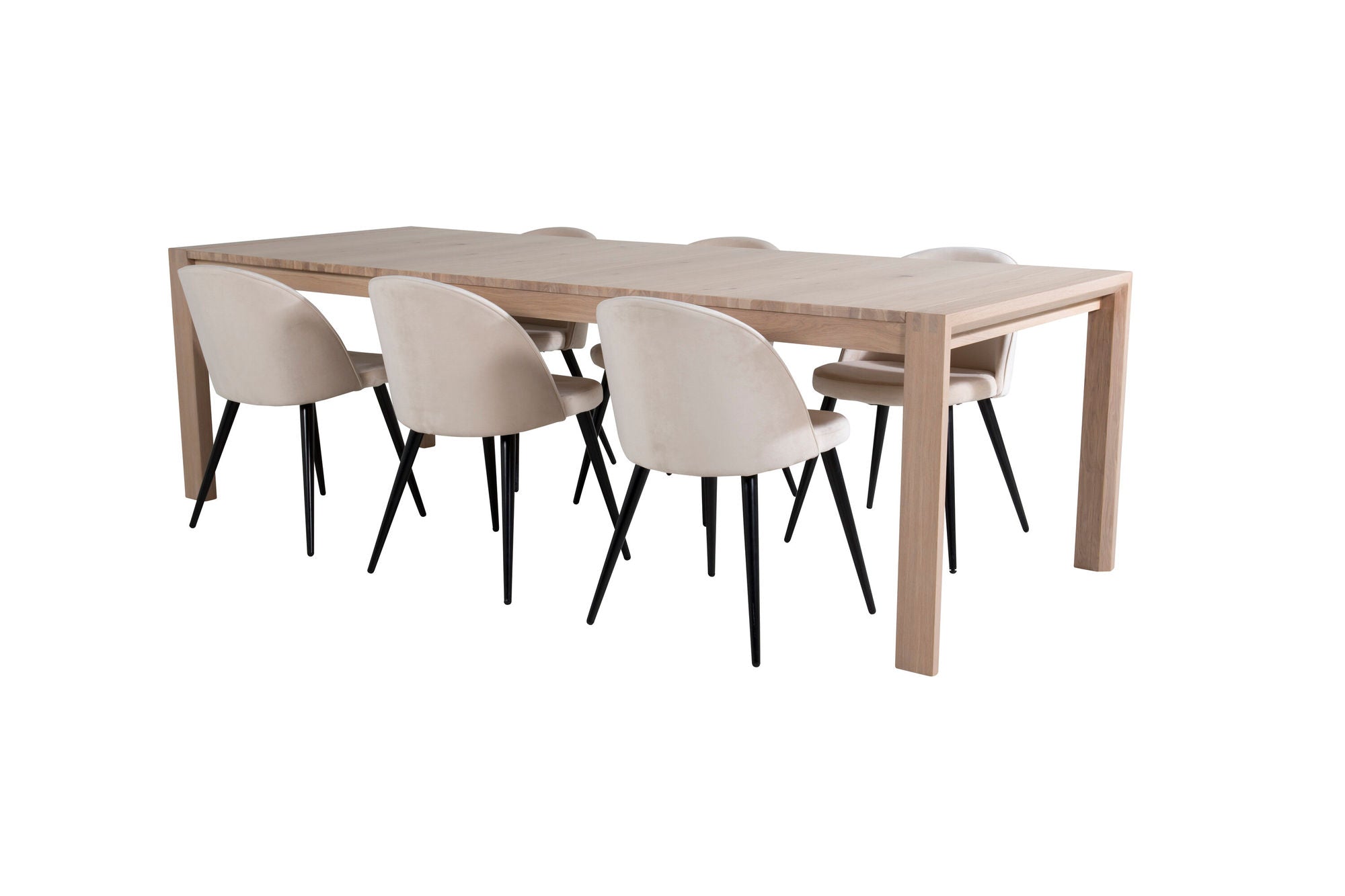 Venture Home Slider Extention bord - White Wash - 170+40+40cm +Velvet Spisebordsstol - Beige
