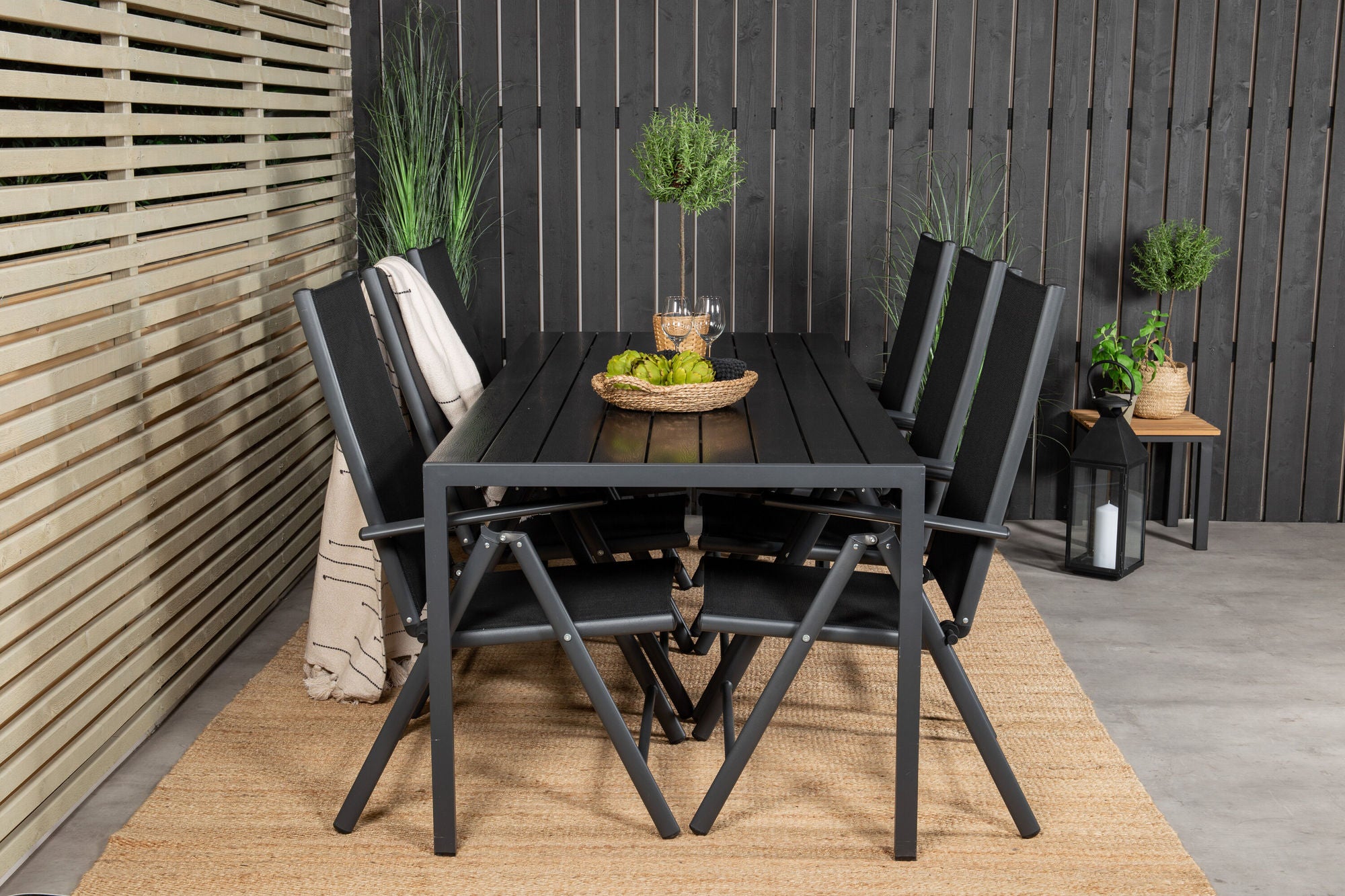 Venture Home Break spisebord - 205*90 - Black Alu / Black Aintwood+Break 5:pos stol - Bl