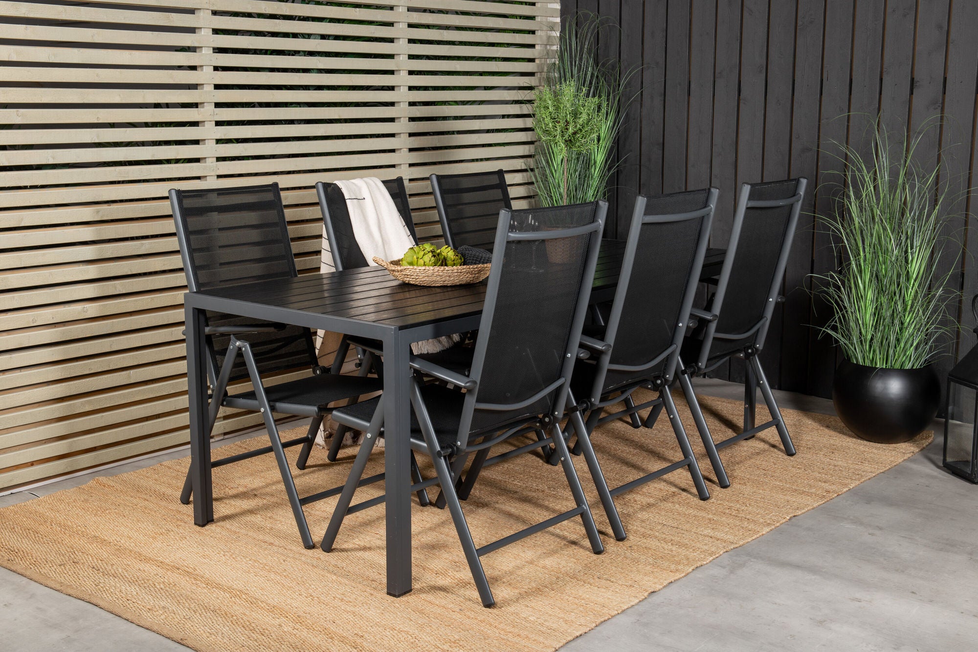 Venture Home Break spisebord - 205*90 - Black Alu / Black Aintwood+Break 5:pos stol - Bl