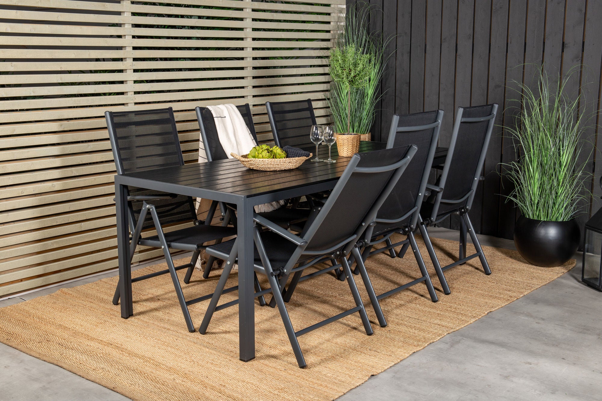 Venture Home Break spisebord - 205*90 - Black Alu / Black Aintwood+Break 5:pos stol - Bl