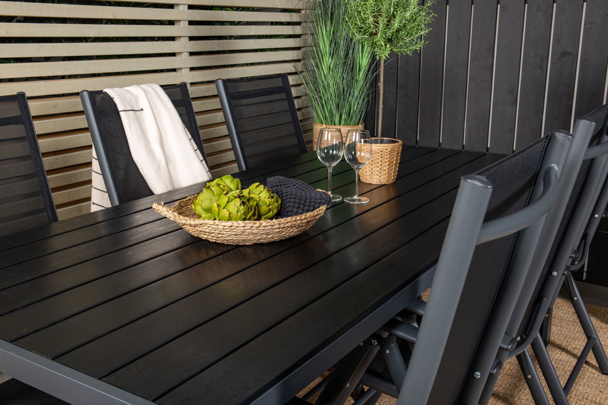 Venture Home Break spisebord - 205*90 - Black Alu / Black Aintwood+Break 5:pos stol - Bl