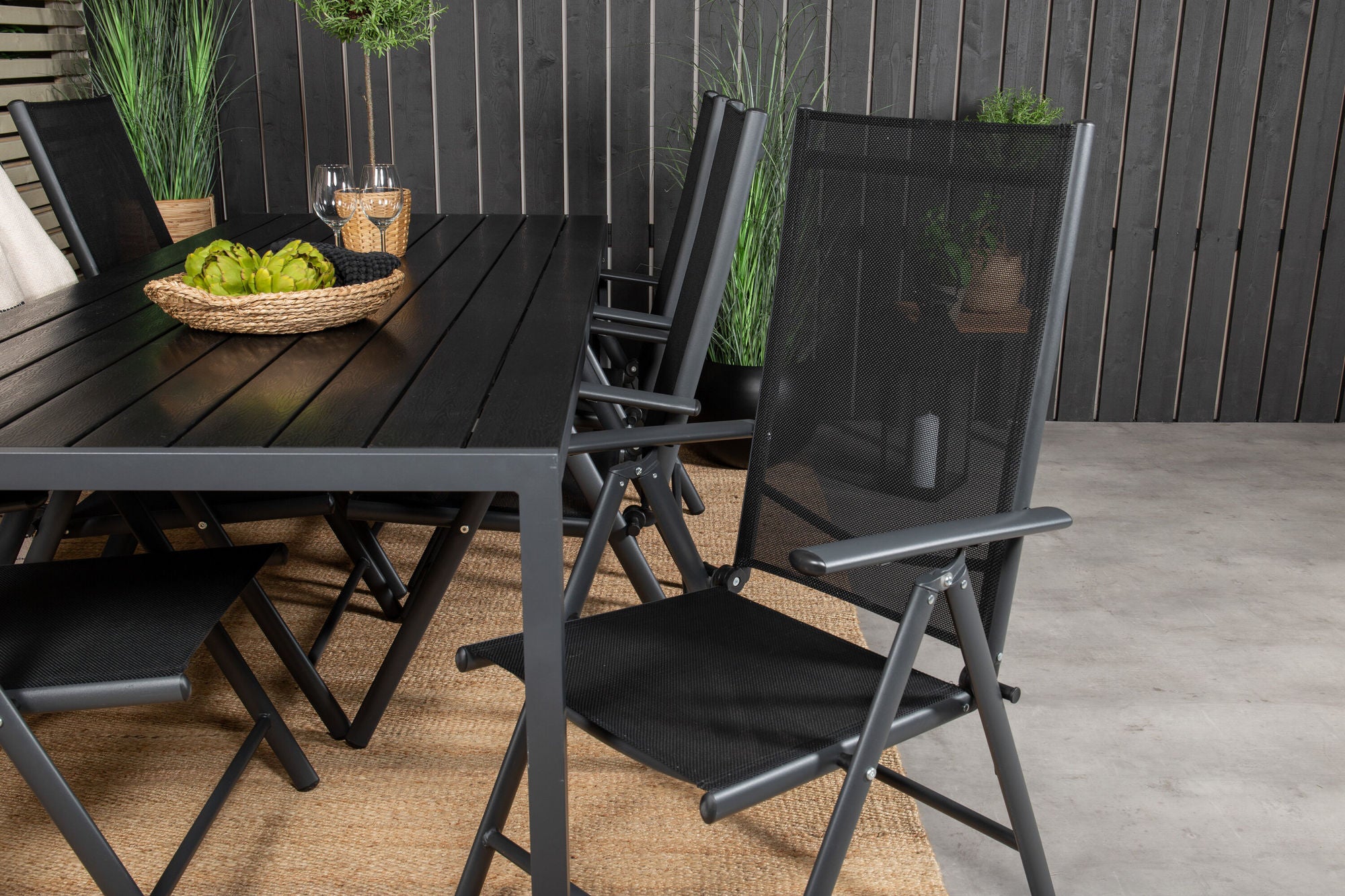 Venture Home Break spisebord - 205*90 - Black Alu / Black Aintwood+Break 5:pos stol - Bl