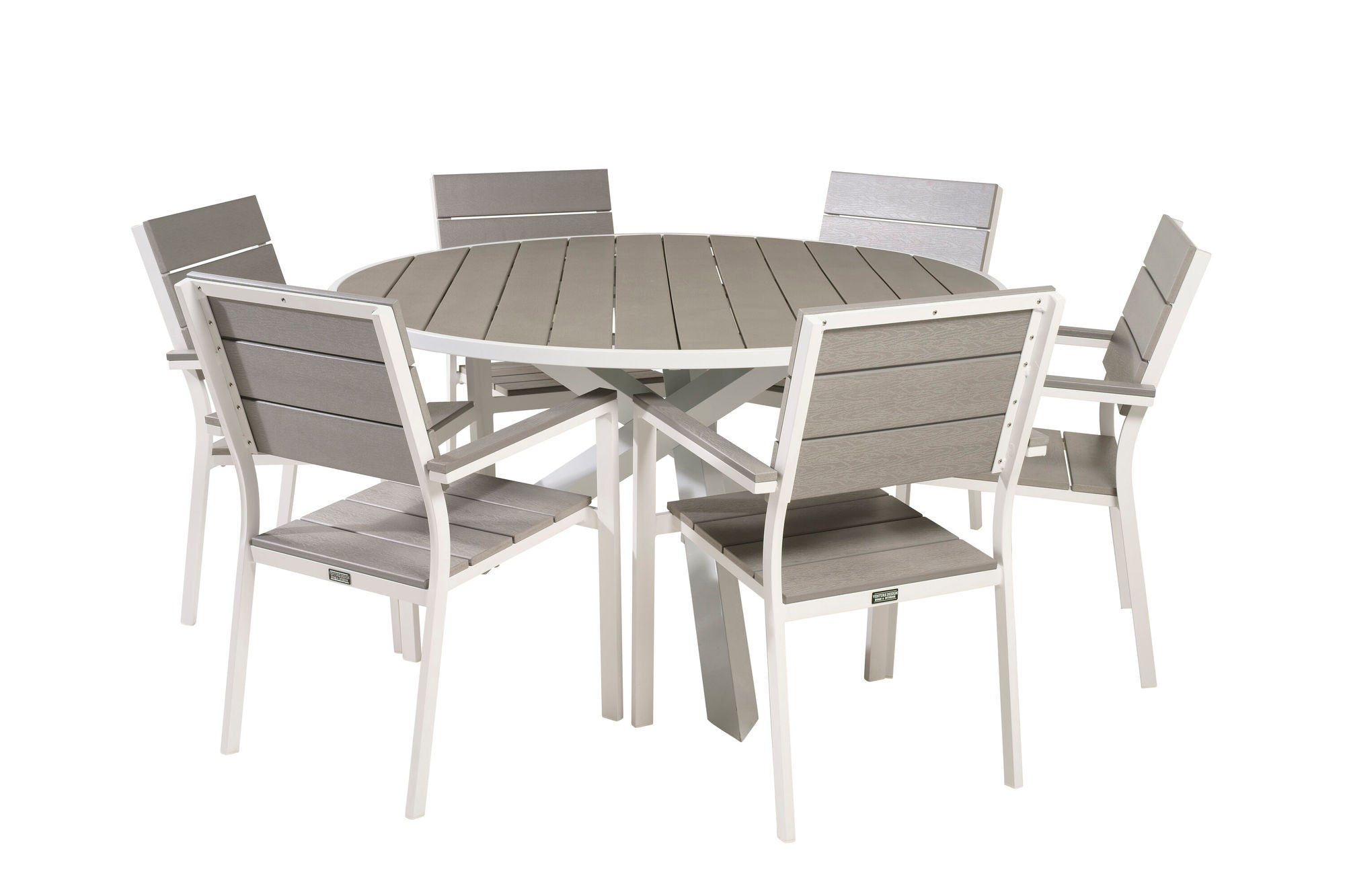 Venture Home Parma bord ø 140 - White/Grey - Levels stol (stackable) - White Alu / Grey Aintwood 6