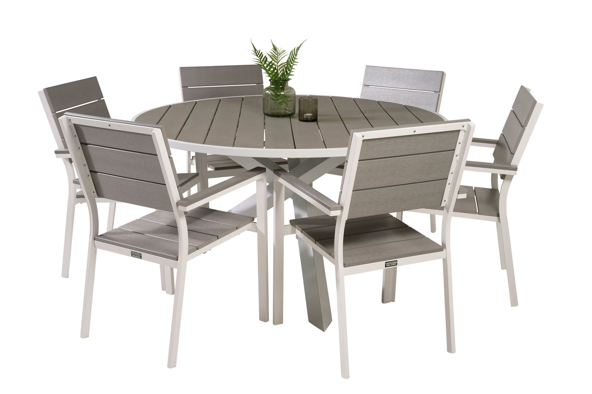 Venture Home Parma bord ø 140 - White/Grey - Levels stol (stackable) - White Alu / Grey Aintwood 6
