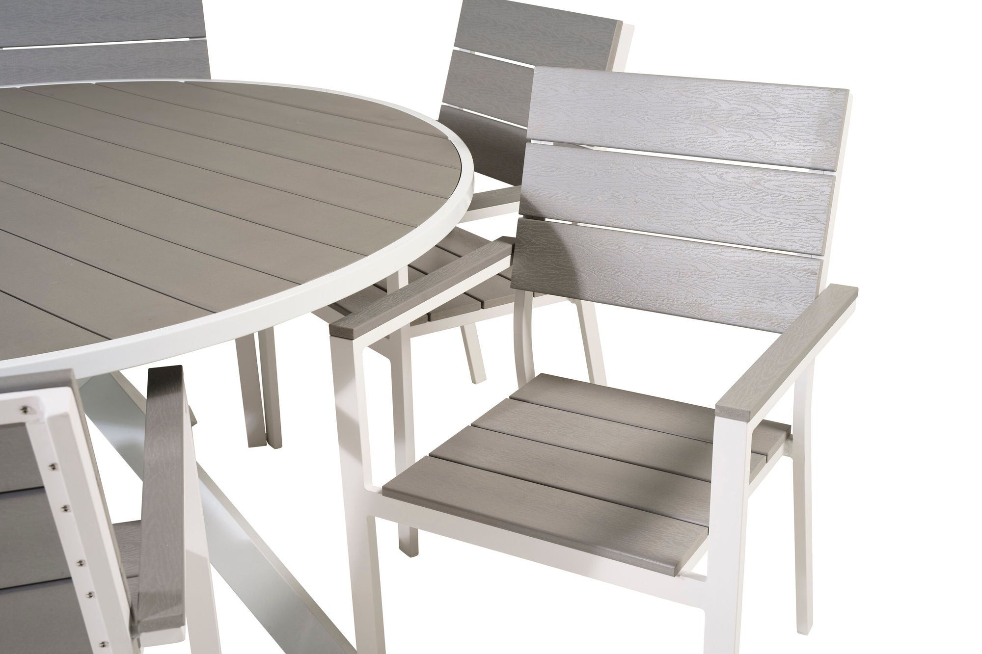 Venture Home Parma bord ø 140 - White/Grey - Levels stol (stackable) - White Alu / Grey Aintwood 6