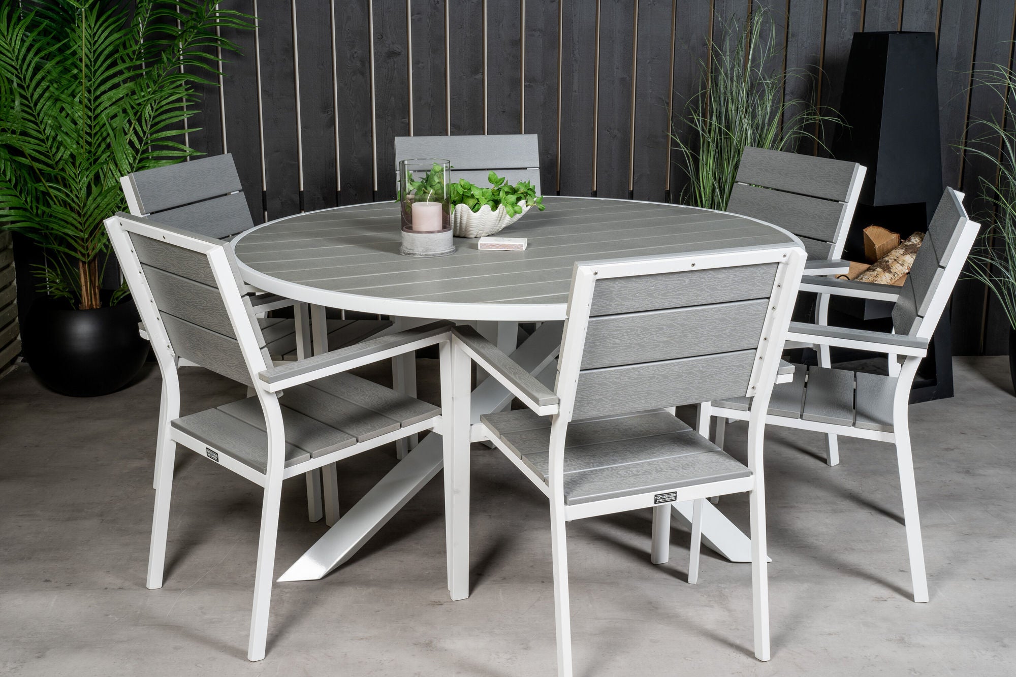 Venture Home Parma bord ø 140 - White/Grey - Levels stol (stackable) - White Alu / Grey Aintwood 6