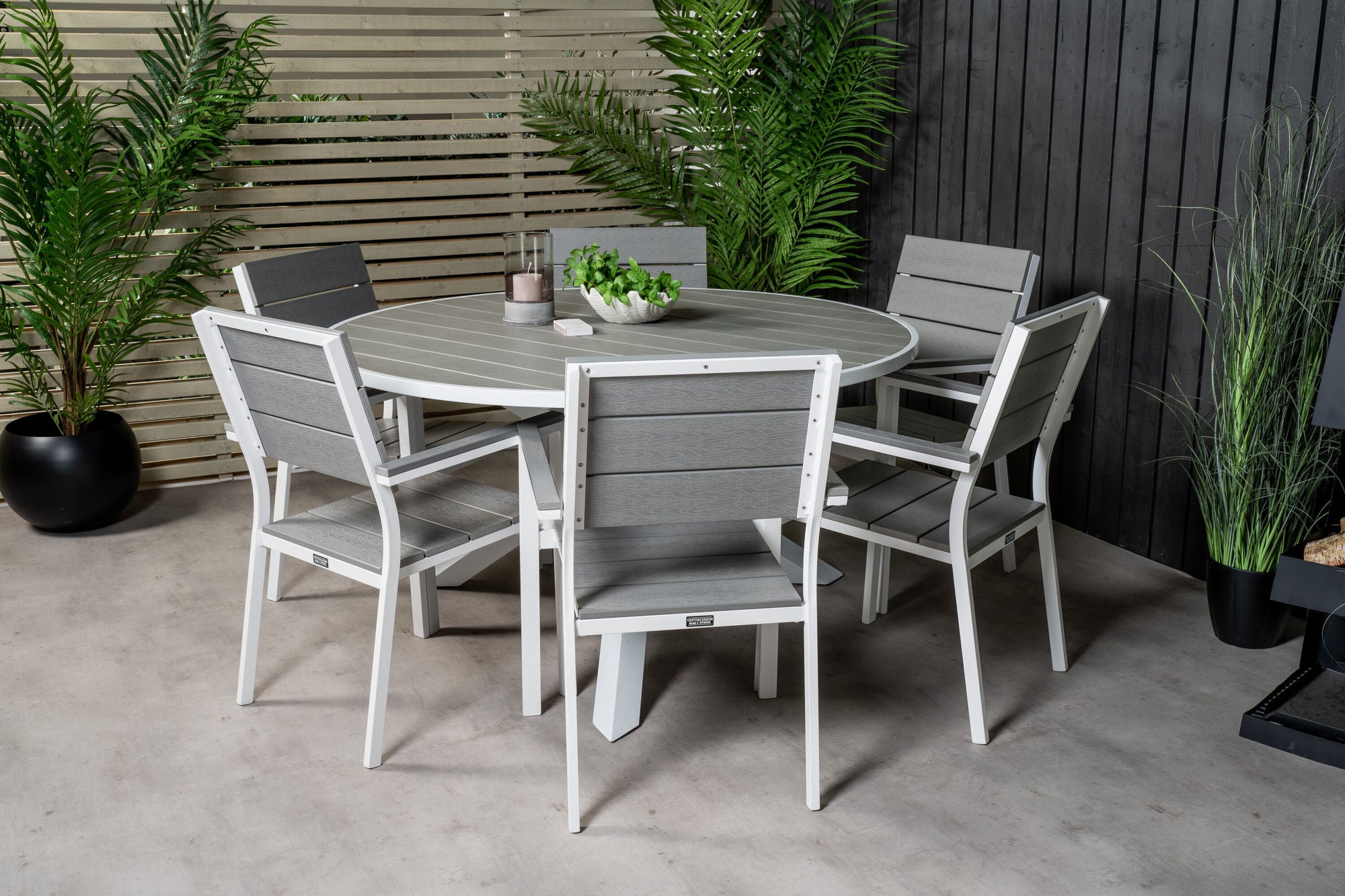 Venture Home Parma bord ø 140 - White/Grey - Levels stol (stackable) - White Alu / Grey Aintwood 6