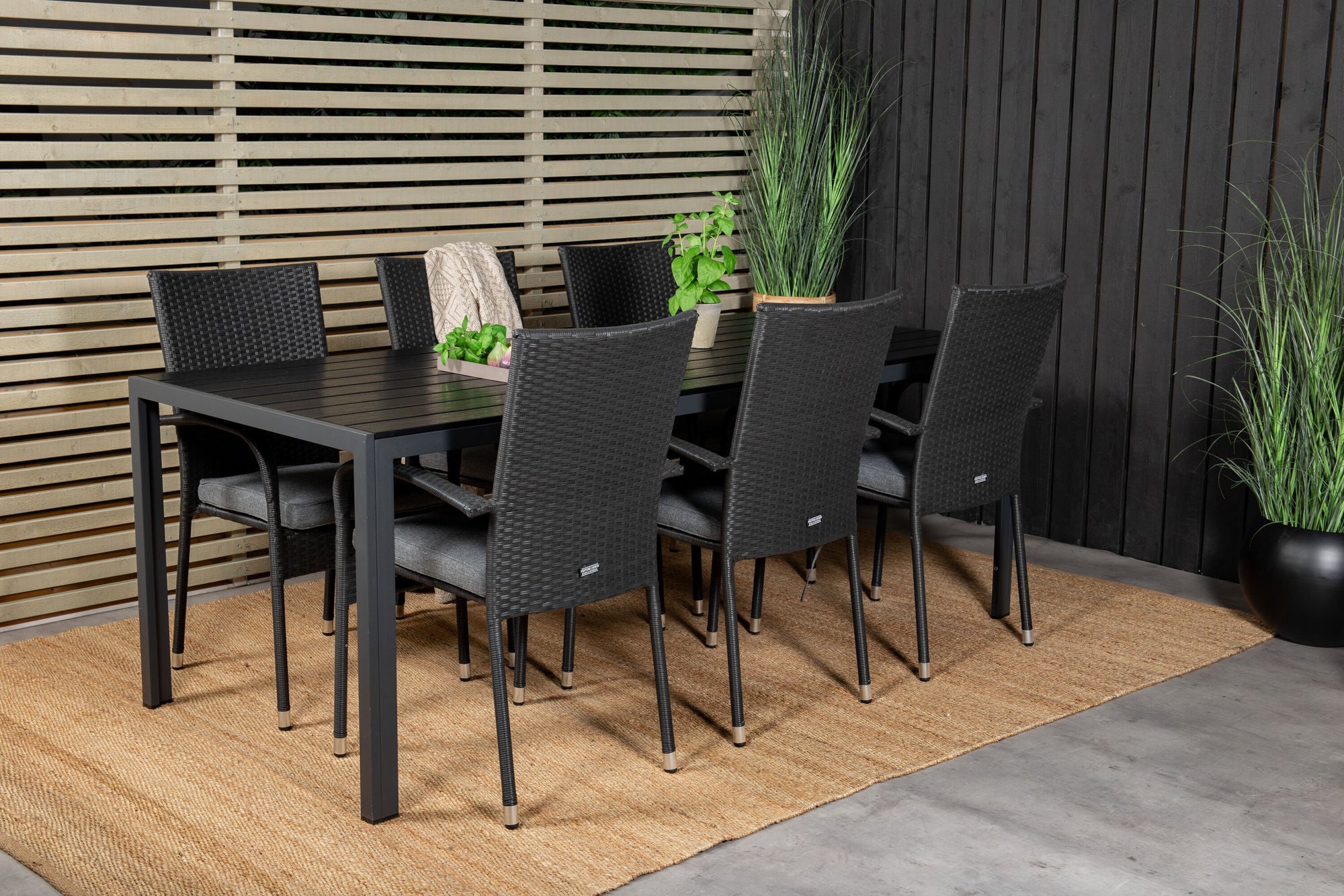 Venture Home Break spisebord - 205*90 - Black Alu / Black Aintwood+Anna Arm stol (stackab