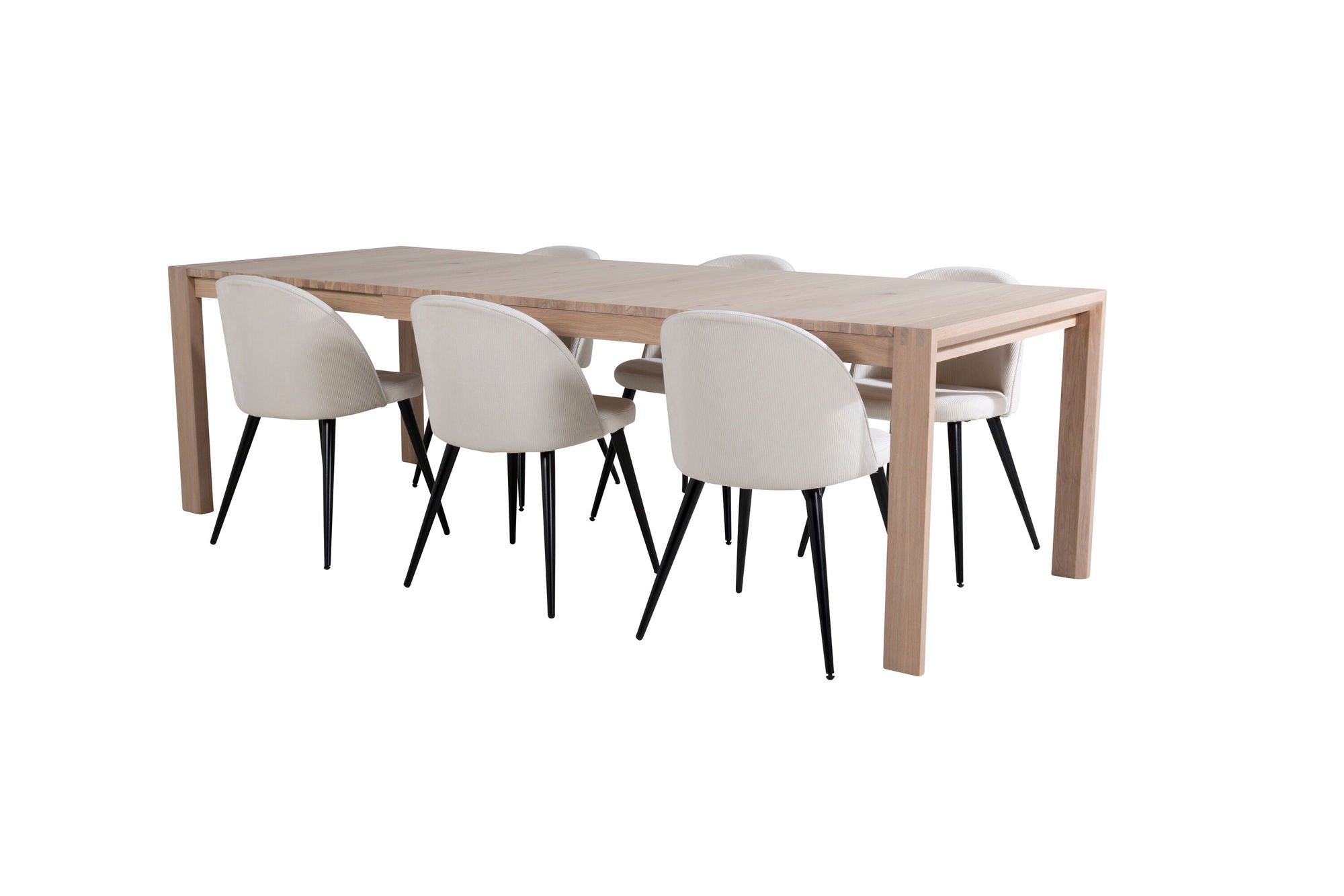 Venture Home Slider Extention bord - White Wash - 170+40+40cm +Velvet Spisebordsstol Corduroy