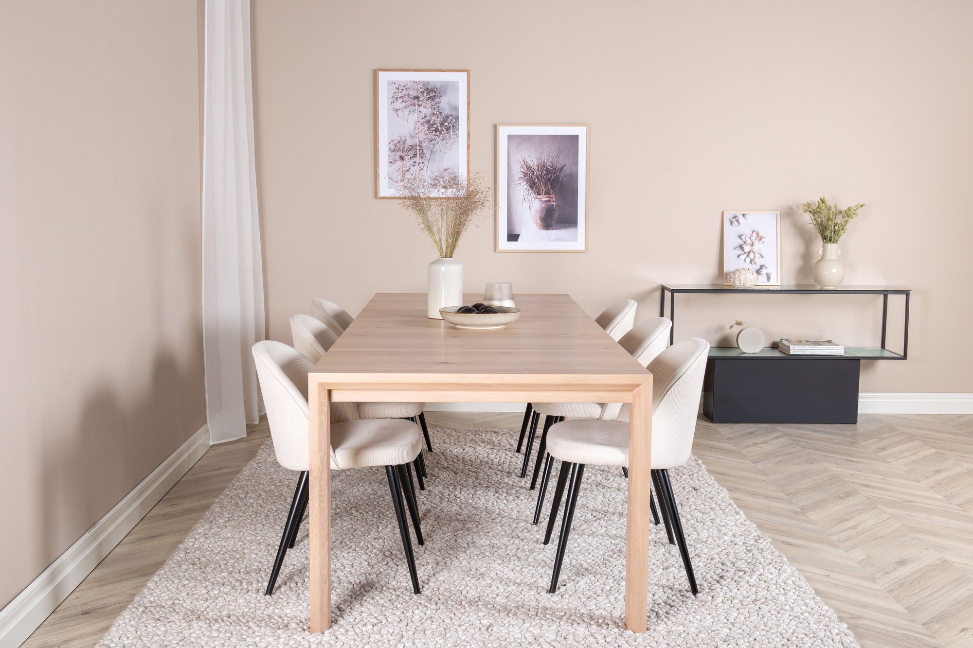 Venture Home Slider Extention bord - White Wash - 170+40+40cm +Velvet Spisebordsstol Corduroy