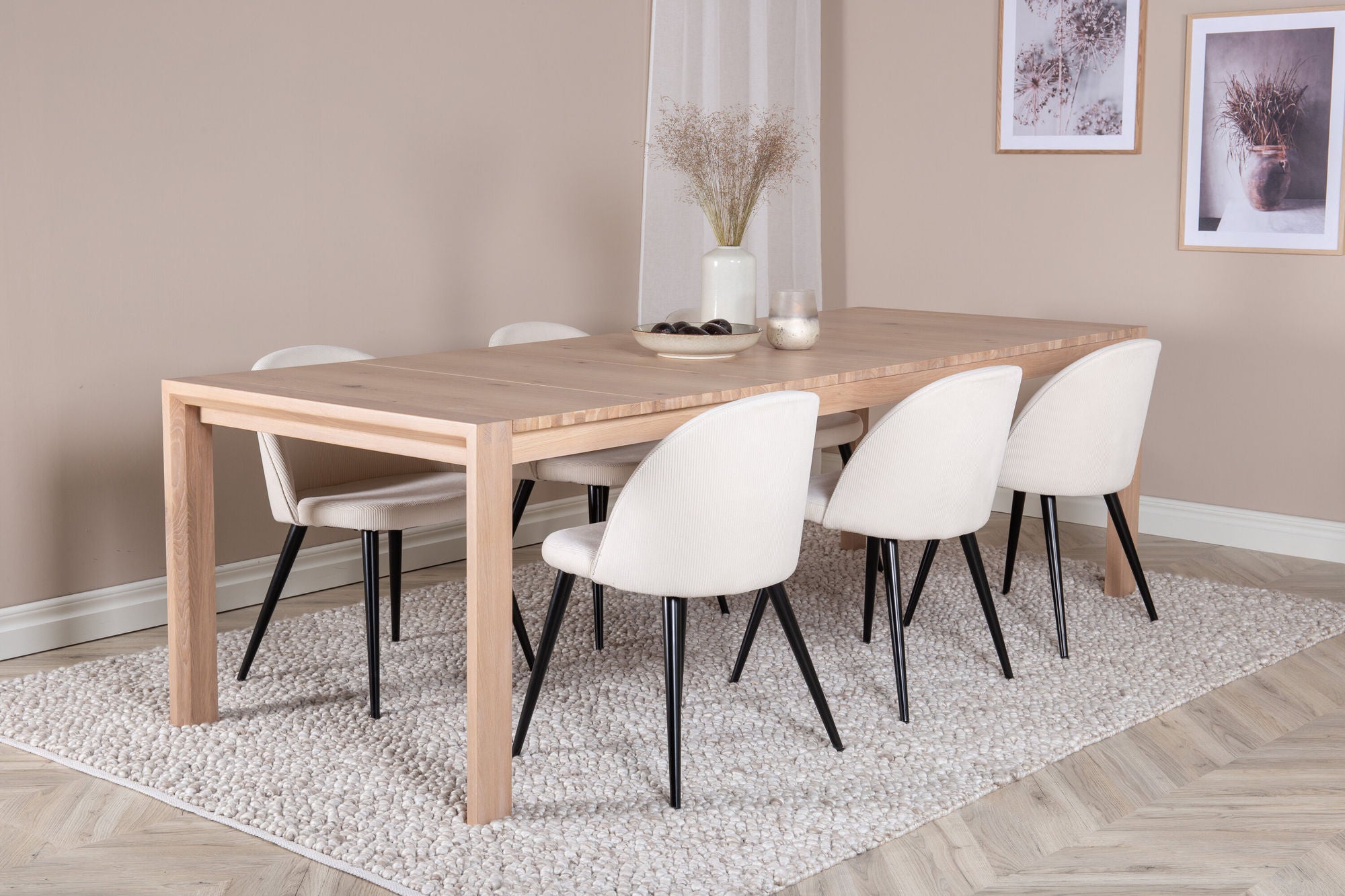 Venture Home Slider Extention bord - White Wash - 170+40+40cm +Velvet Spisebordsstol Corduroy