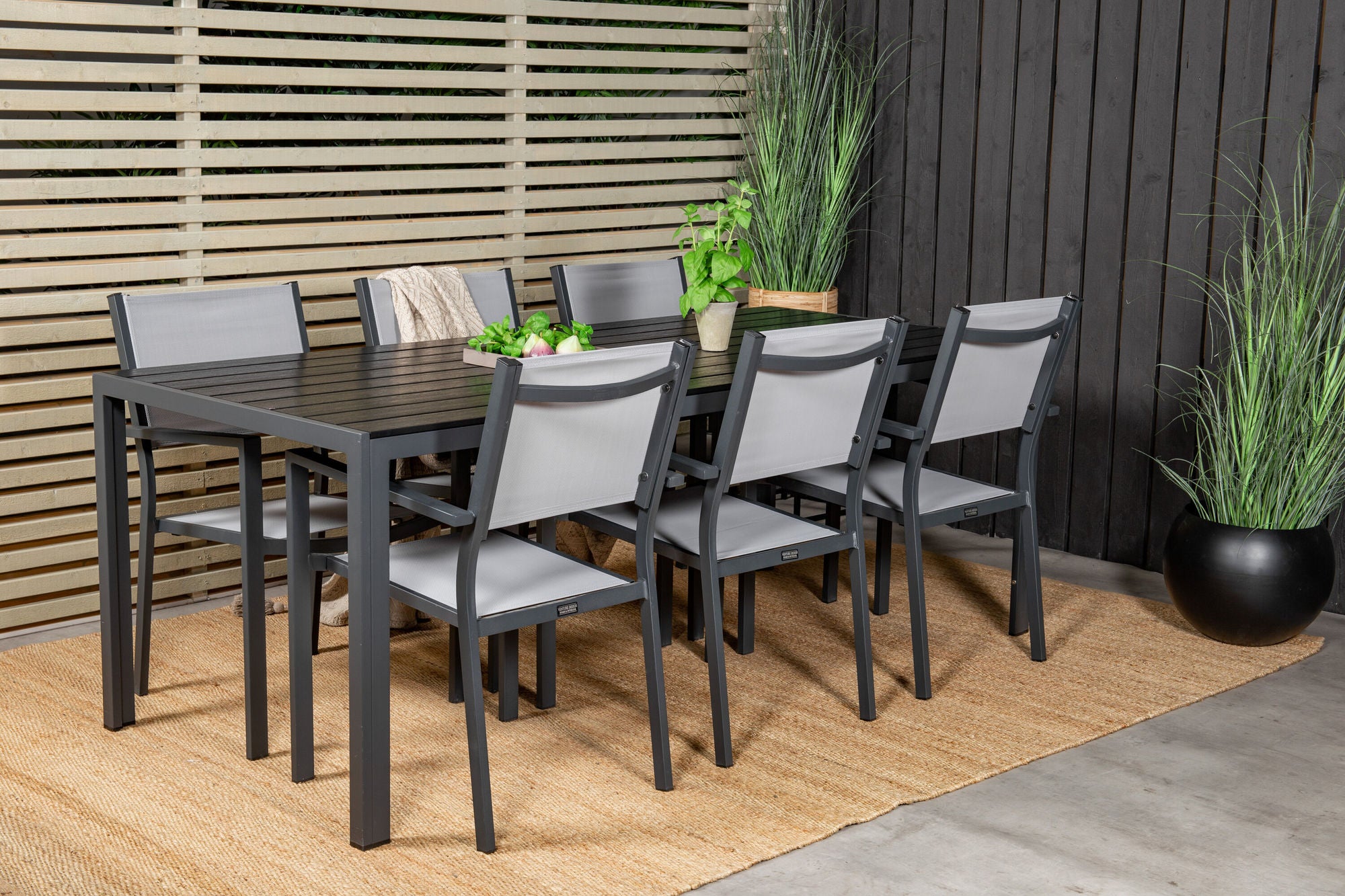 Venture Home Break spisebord - 205*90 - Black Alu / Black Aintwood+Copacabana Arm stol (s