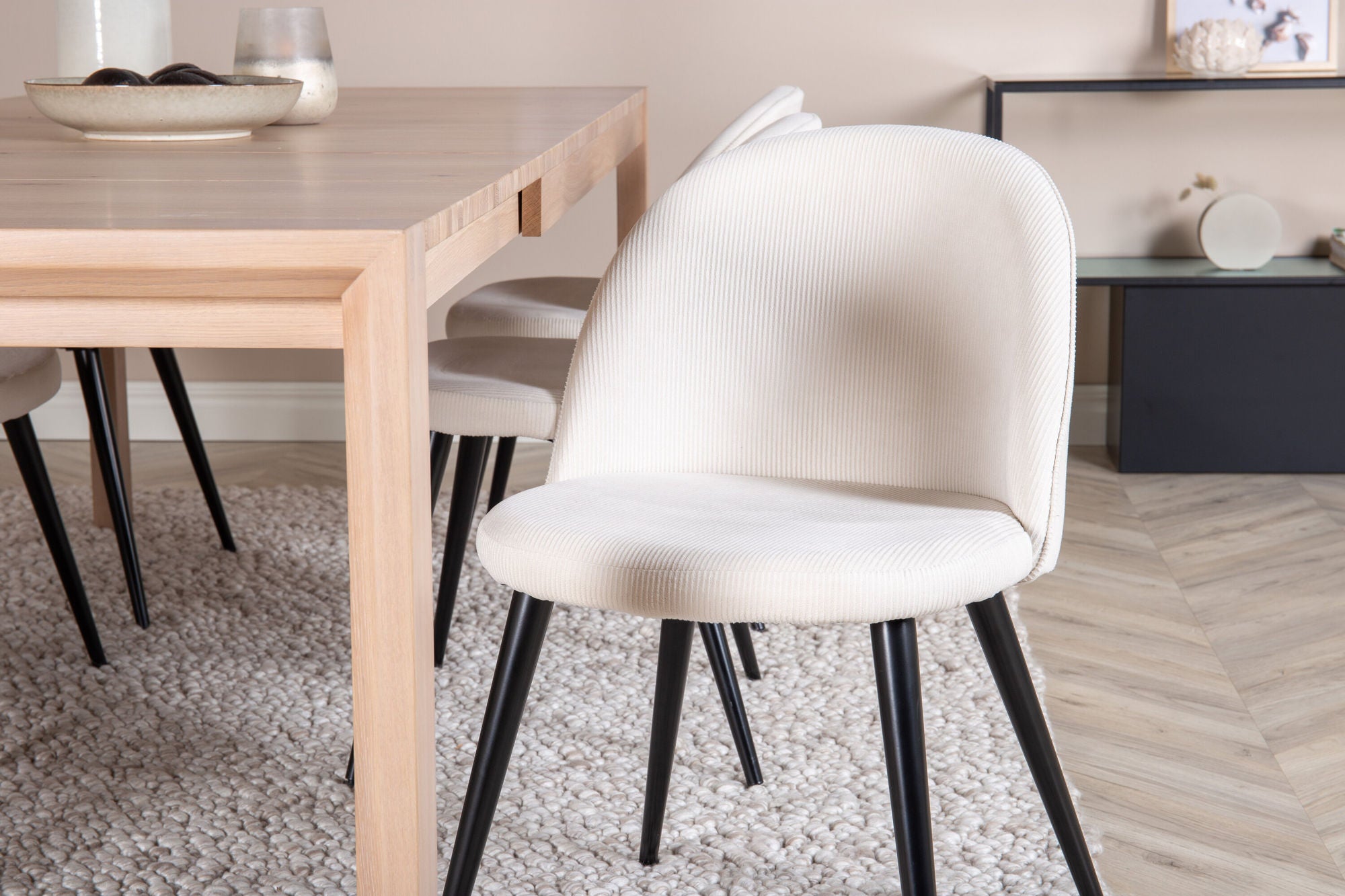 Venture Home Slider Extention bord - White Wash - 170+40+40cm +Velvet Spisebordsstol Corduroy