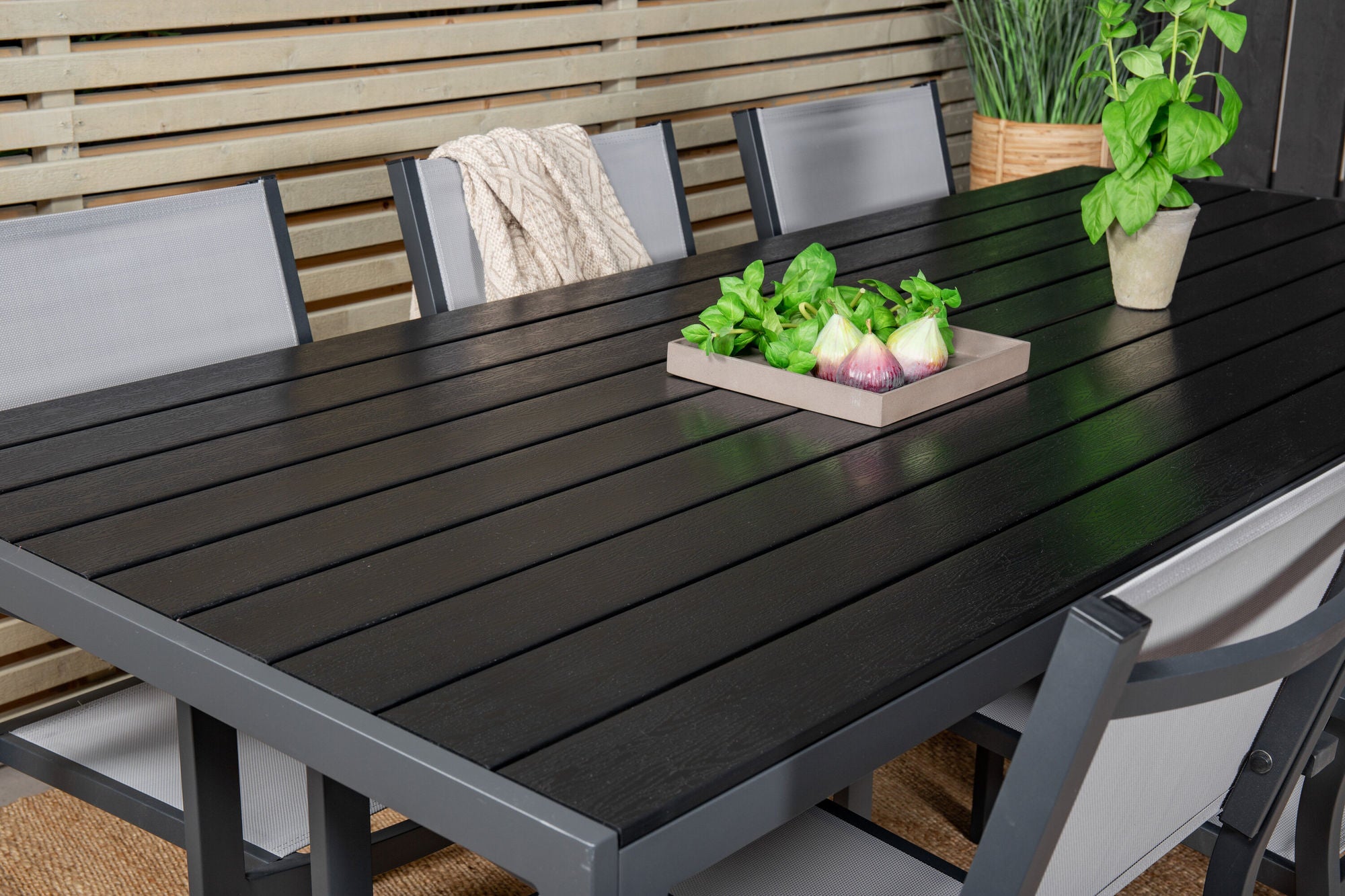 Venture Home Break spisebord - 205*90 - Black Alu / Black Aintwood+Copacabana Arm stol (s