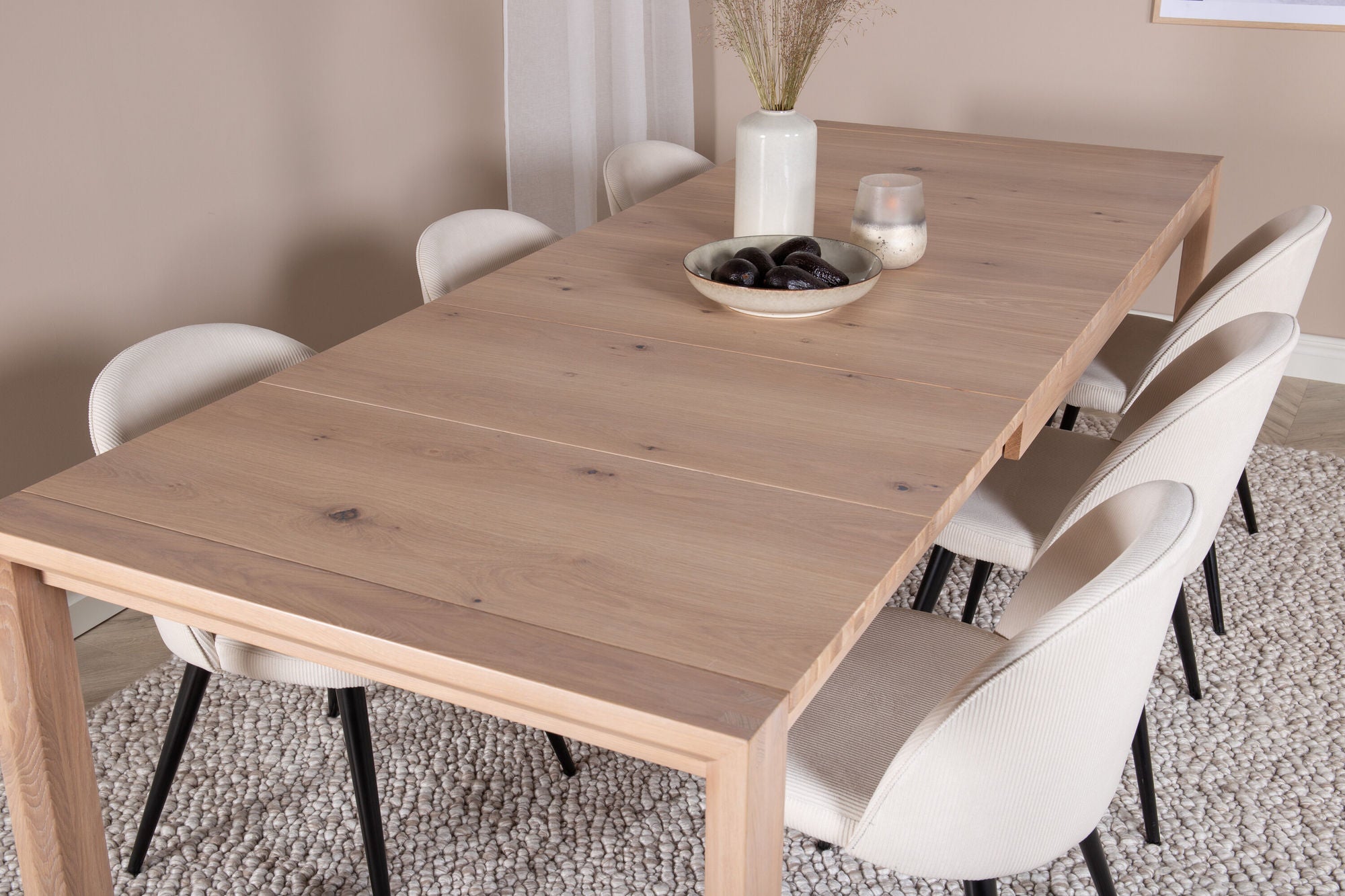 Venture Home Slider Extention bord - White Wash - 170+40+40cm +Velvet Spisebordsstol Corduroy