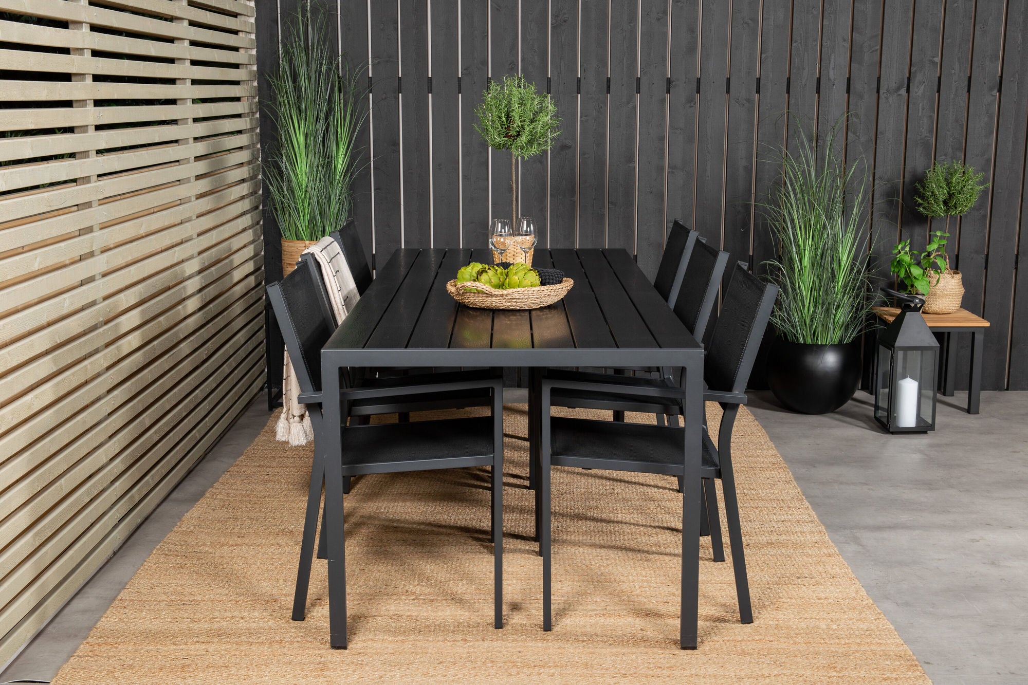 Venture Home Break spisebord - 205*90 - Black Alu / Black Aintwood+Copacabana Arm stol (s