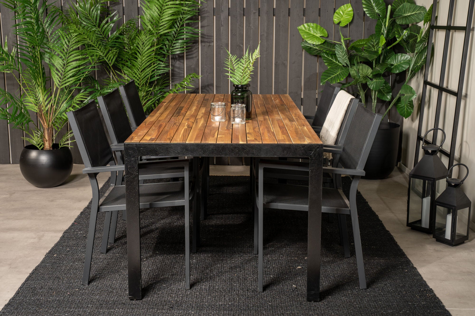 Venture Home Bois spisebord 200*100cm - Black Legs / Acacia +Copacabana Arm stol (stacka