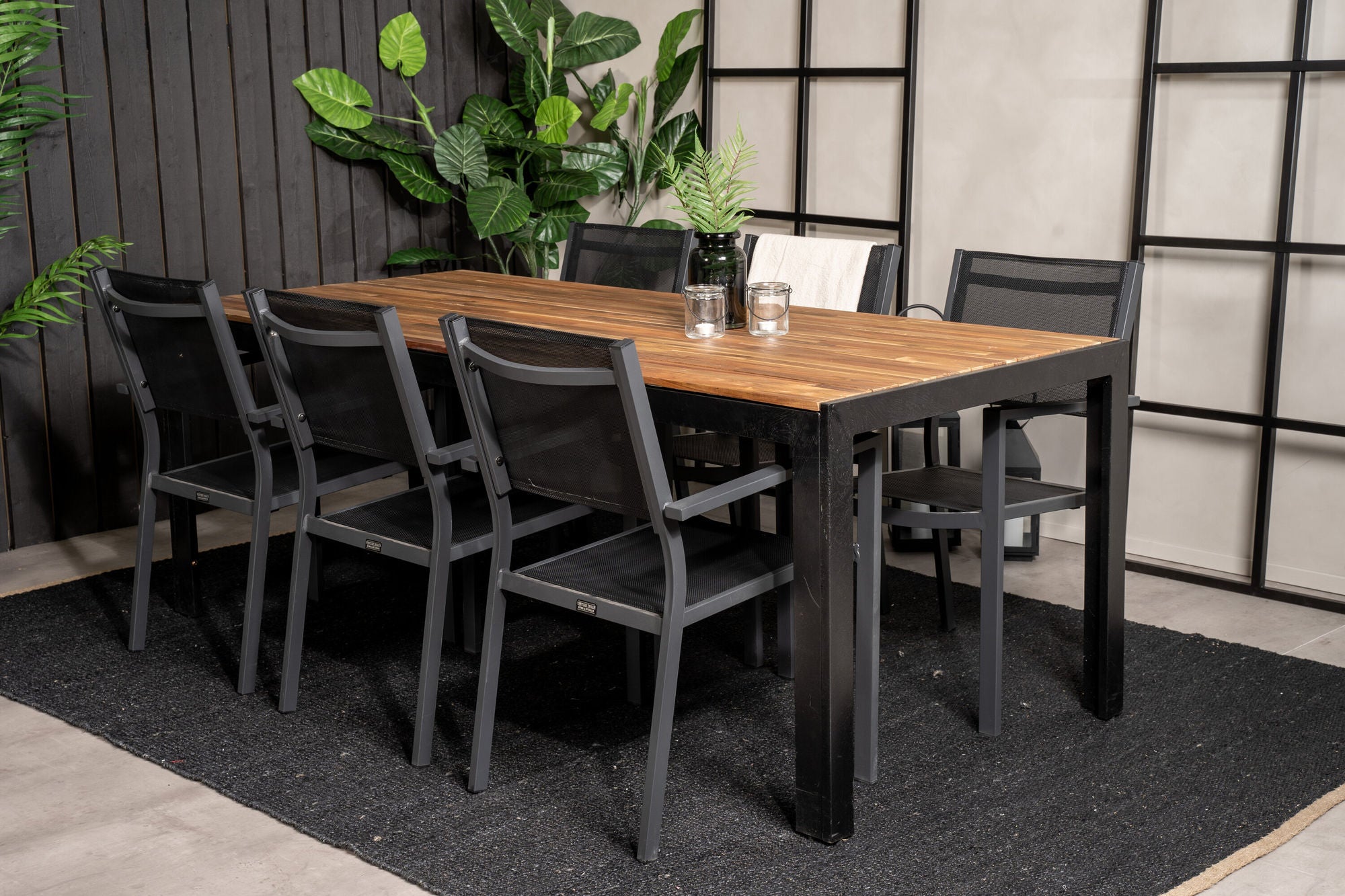 Venture Home Bois spisebord 200*100cm - Black Legs / Acacia +Copacabana Arm stol (stacka