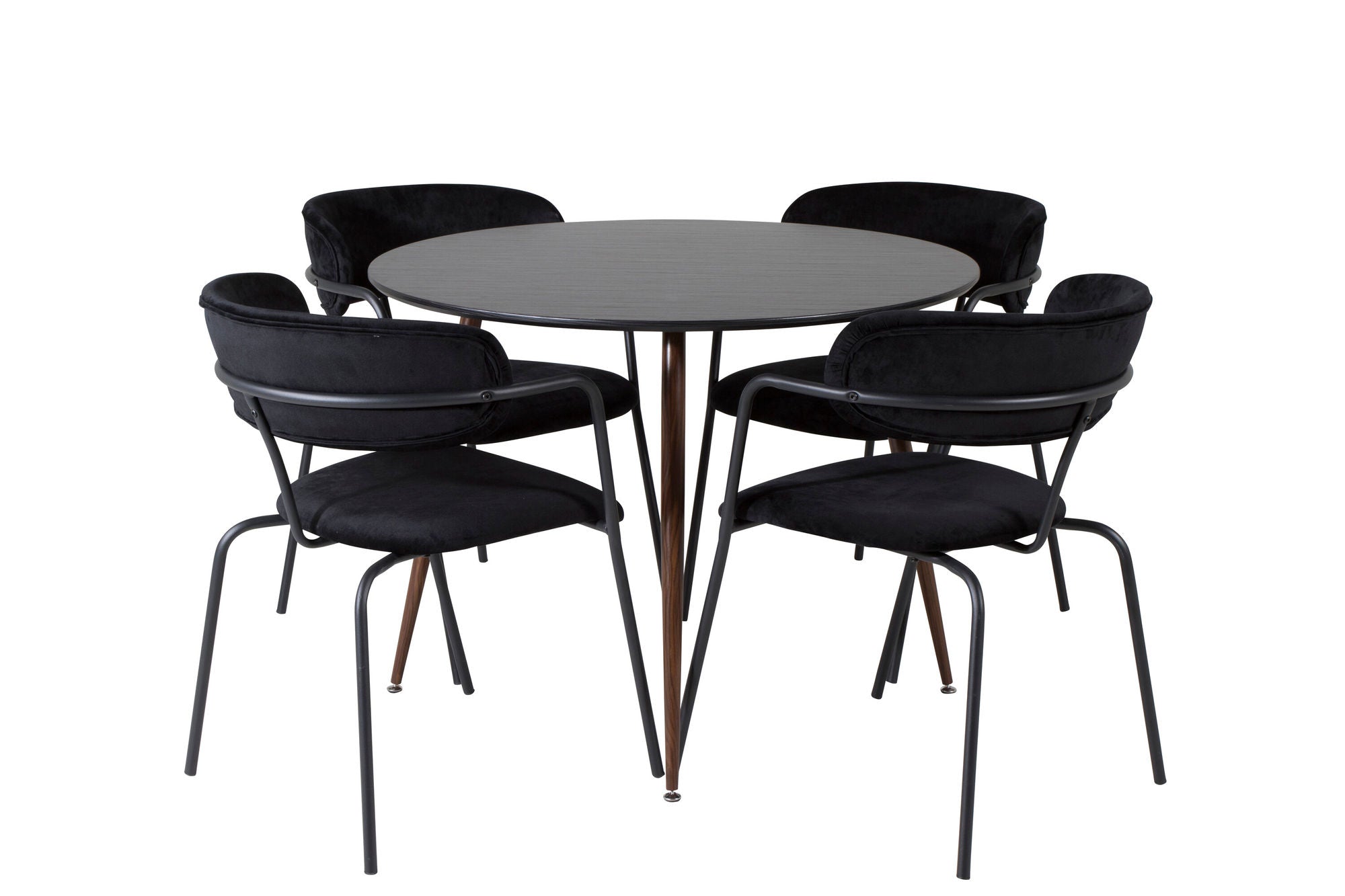Venture Home Plaza rund bord 100 cm - Black Top - Walnut legs+Arrow armchair - Black Legs - Black Velvet_4