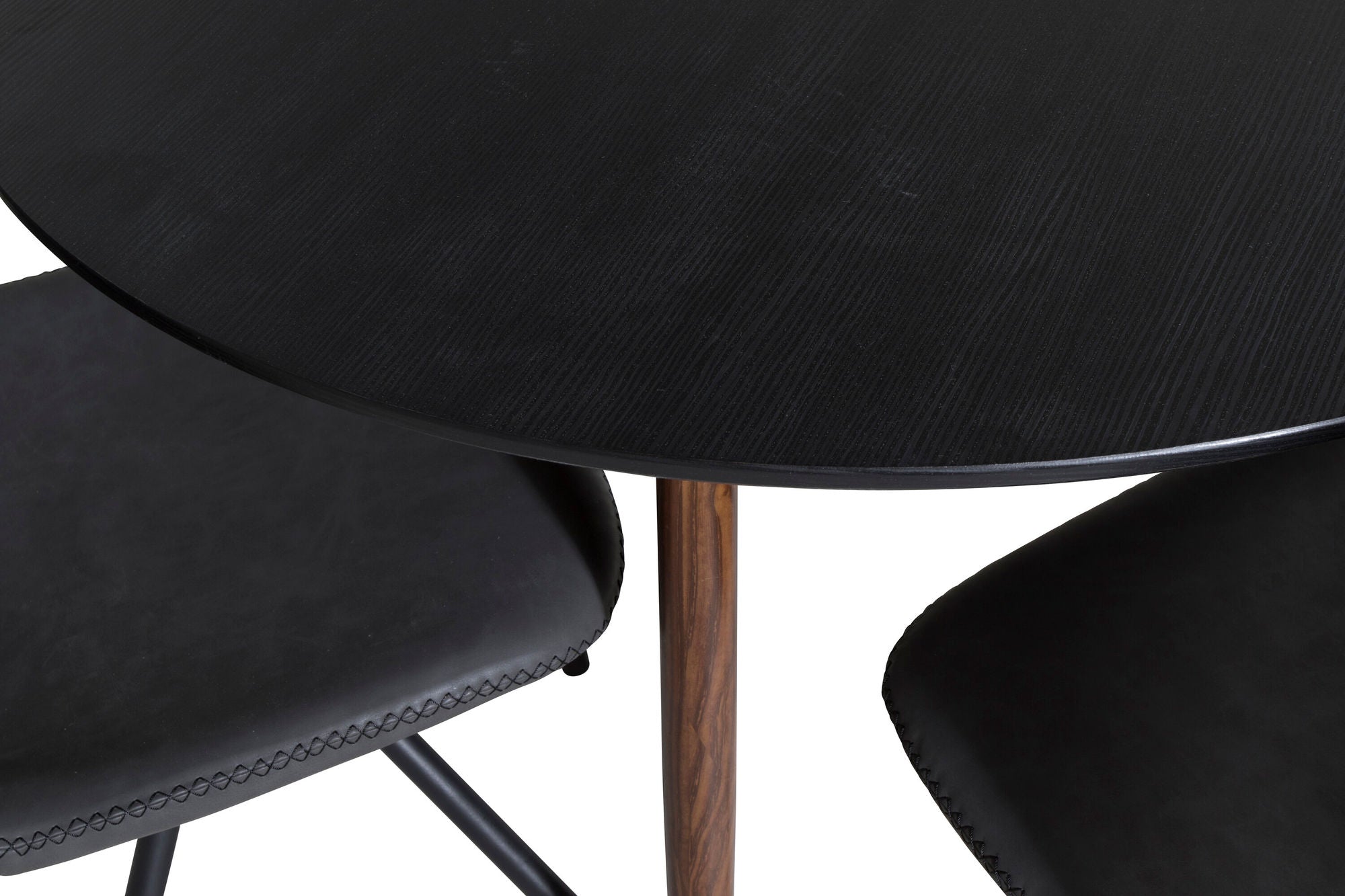 Venture Home Plaza rund bord 100 cm - Black Top - Walnut legs+Polar Spisebordsstol with Spin function - black Legs - Black PU - Black Stitches_4