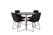 Venture Home Plaza rund bord 100 cm - Black Top - Walnut legs+Muce Spisebordsstol - Black Legs - Black Fabric_4