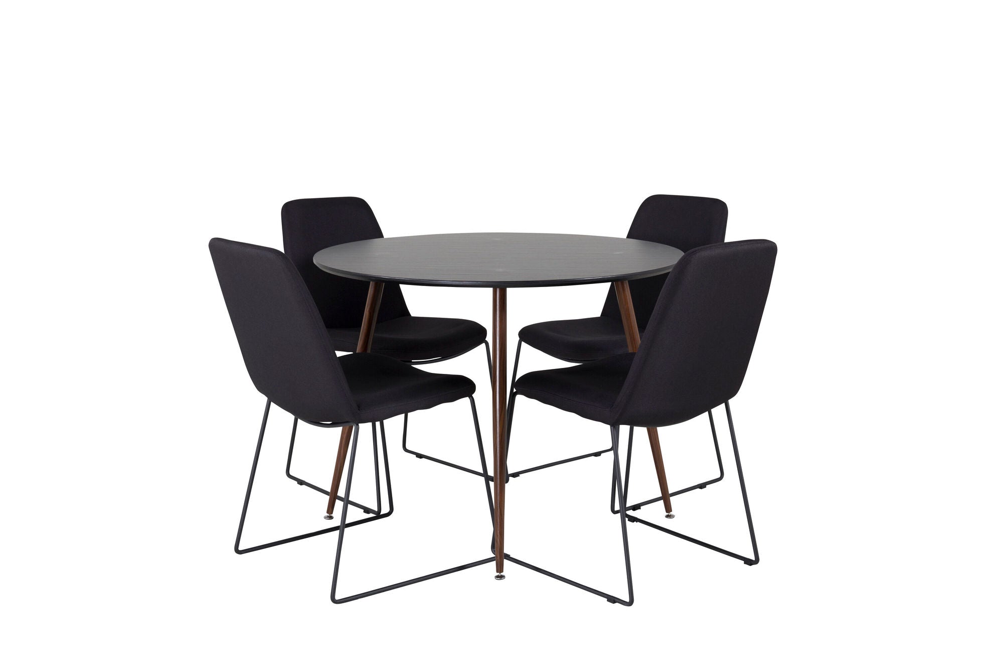 Venture Home Plaza rund bord 100 cm - Black Top - Walnut legs+Muce Spisebordsstol - Black Legs - Black Fabric_4