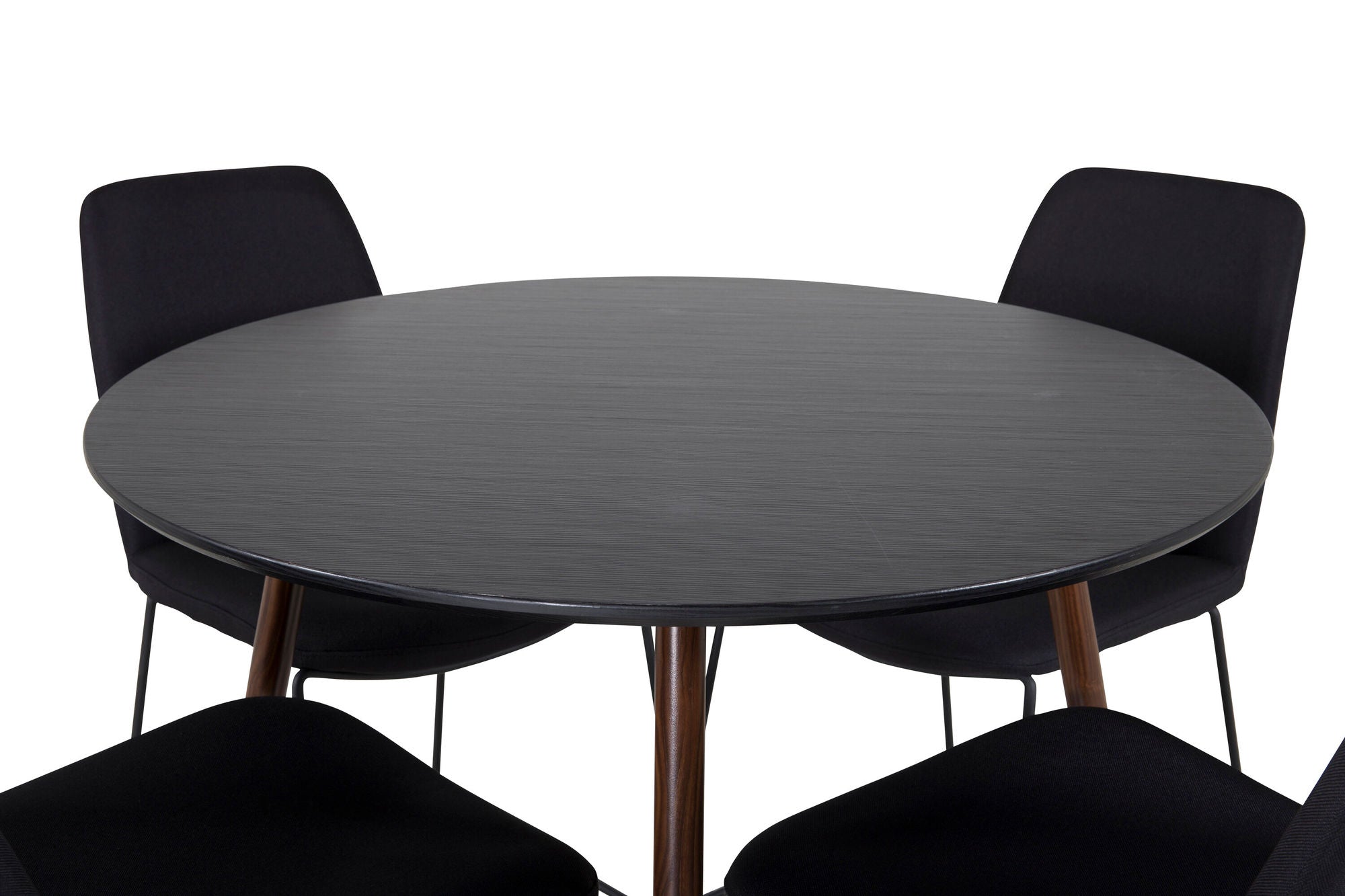 Venture Home Plaza rund bord 100 cm - Black Top - Walnut legs+Muce Spisebordsstol - Black Legs - Black Fabric_4