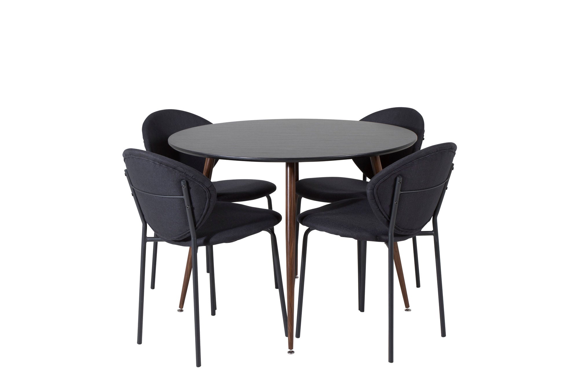 Venture Home Plaza rund bord 100 cm - Black Top - Walnut legs+Vault Spisebordsstol - Black Legs - Black Fabric_4