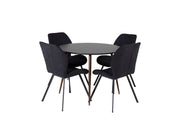 Venture Home Plaza rund bord 100 cm - Black Top - Walnut legs+Gemma Spisebordsstol - Black Legs - Black Fabric_4