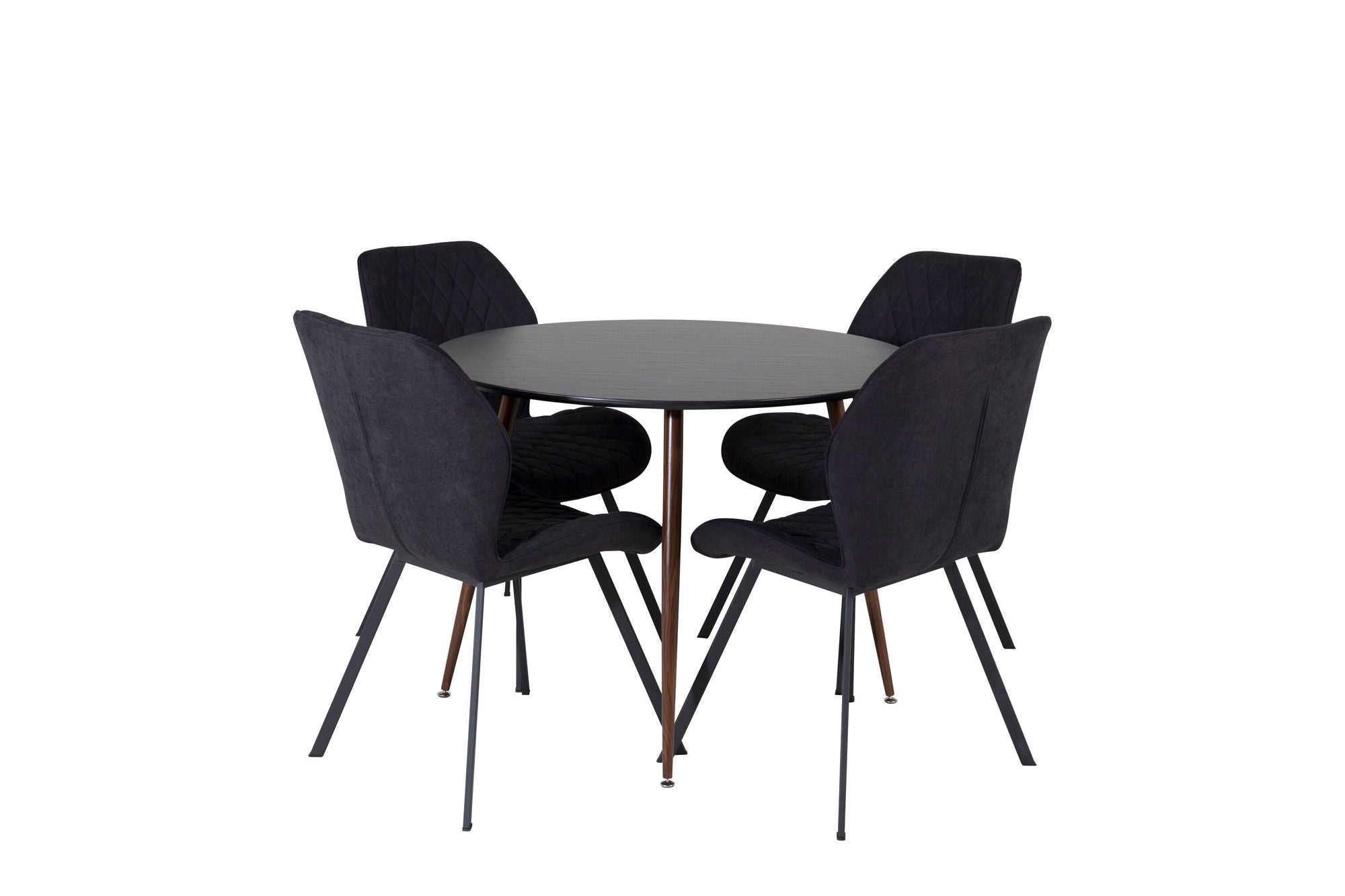 Venture Home Plaza rund bord 100 cm - Black Top - Walnut legs+Gemma Spisebordsstol - Black Legs - Black Fabric_4