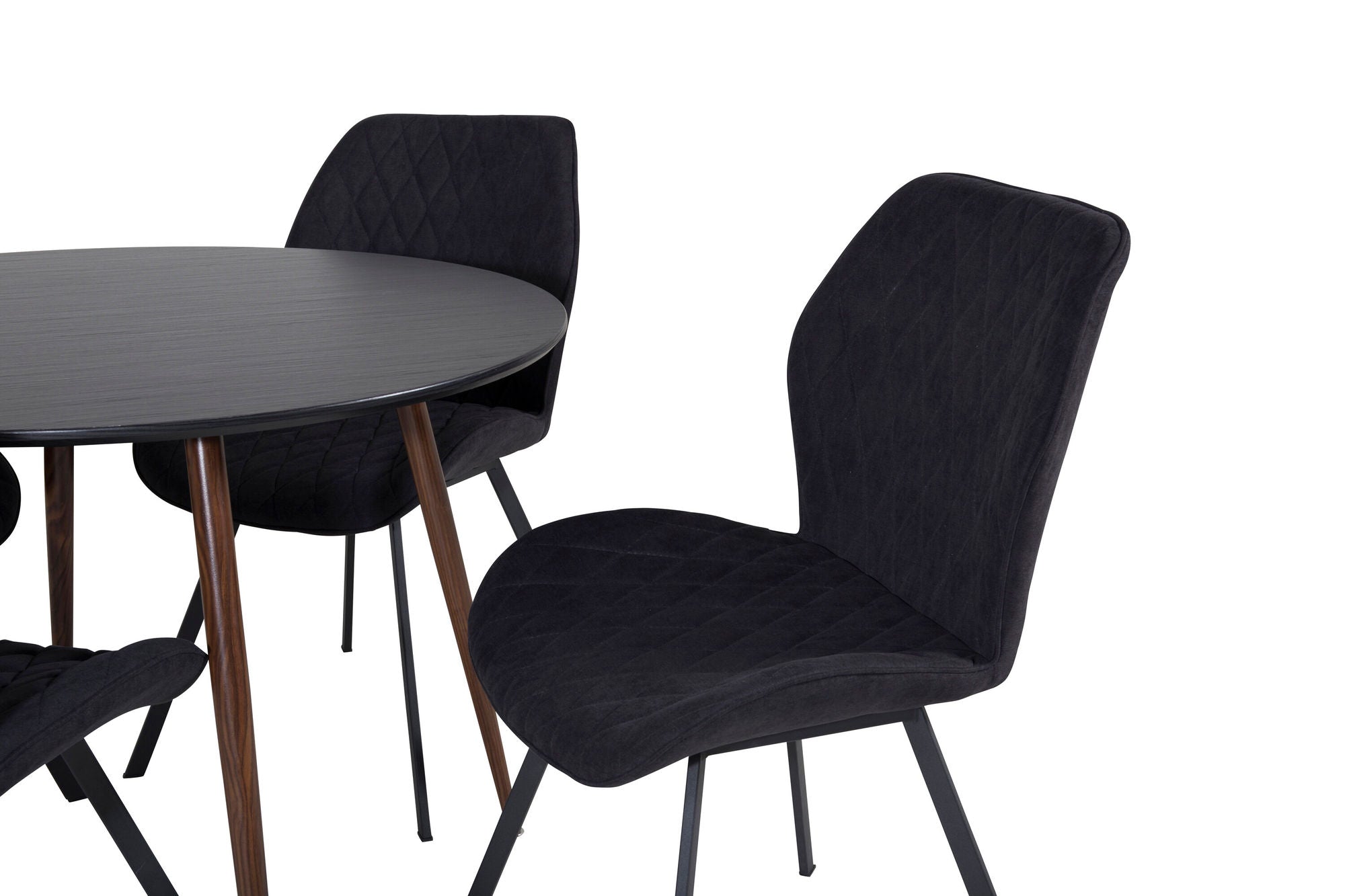 Venture Home Plaza rund bord 100 cm - Black Top - Walnut legs+Gemma Spisebordsstol - Black Legs - Black Fabric_4