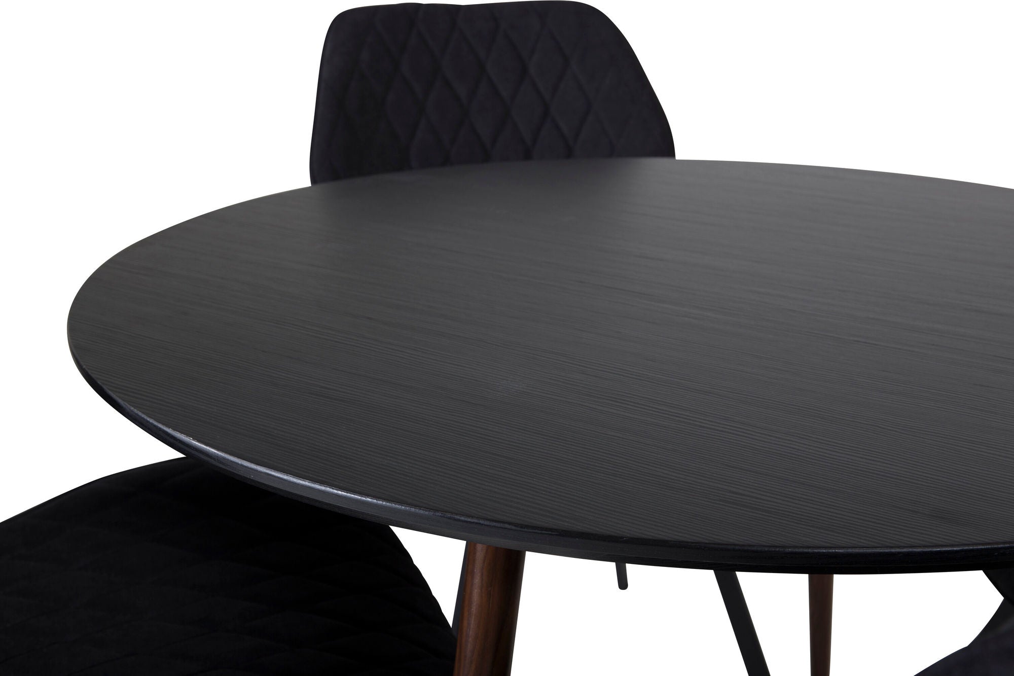 Venture Home Plaza rund bord 100 cm - Black Top - Walnut legs+Gemma Spisebordsstol - Black Legs - Black Fabric_4
